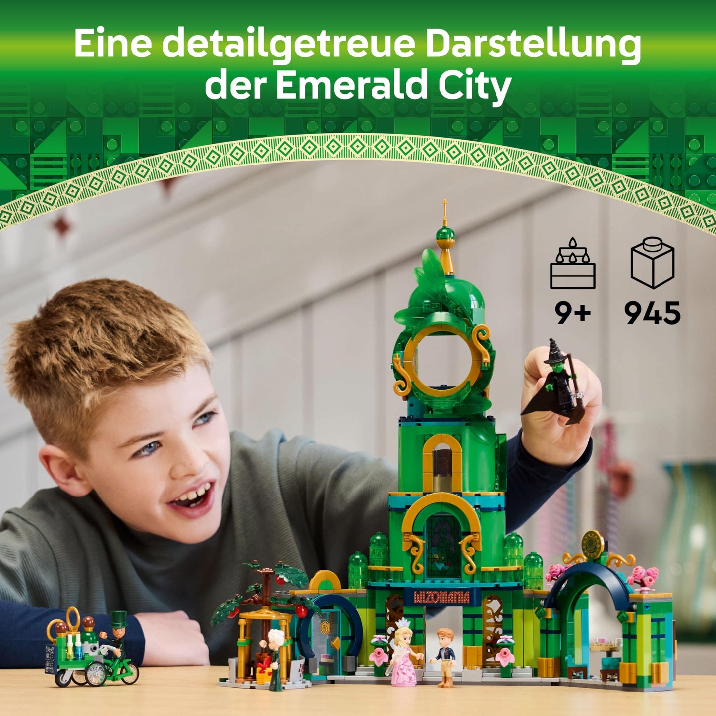 LEGO Wicked Welcome to Emerald City, toy with tower, Glinda and Elphaba mini-dolls, gift for fans of the film and girls and boys aged 9 and up who love dollhouses 75684