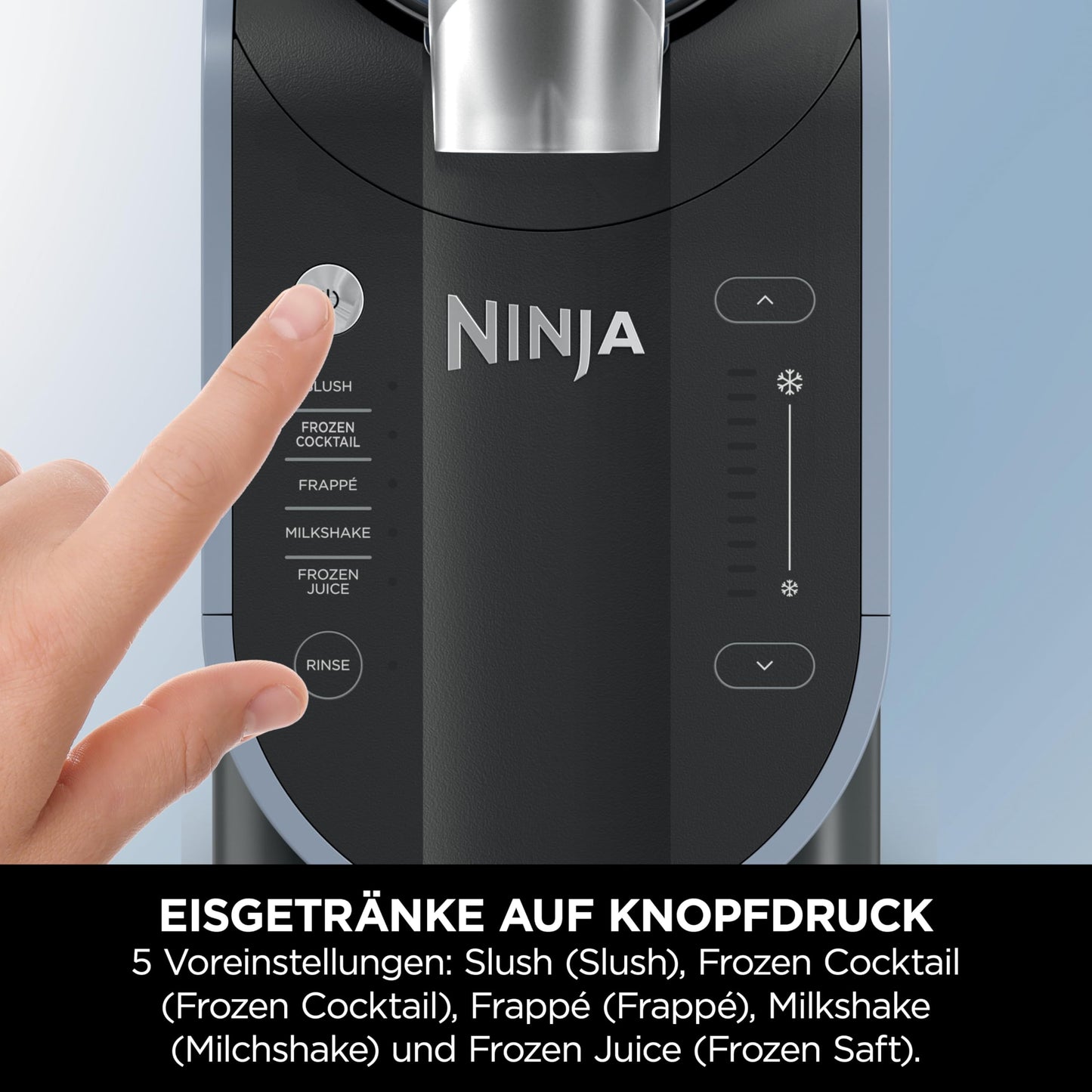 Ninja SLUSHi machine for slush, ice cocktails, frappé, milkshakes & frozen juice, without ice or preparation effort, WhisperChill technology, holds 1.9 L, blue & gray FS301EU