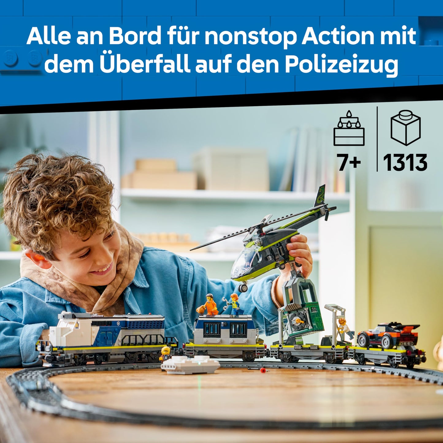 LEGO City Raid on the Police Train - Remote Controlled Toy Train - Model Building with Circular Track, Helicopter, Rally Car and 6 Minifigures - Gift for Boys Ages 7 and Up - 60508