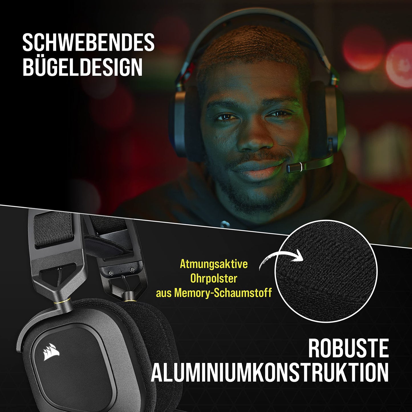 Corsair HS80 RGB Wireless Multiplatform Gaming Headset - Dolby Atmos - Omnidirectional Microphone - iCUE Compatible - PC, Mac, PS5, PS4 - Carbon - CA-9011235-EU