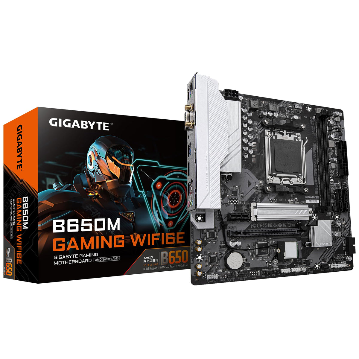 Placa de bază GIGABYTE B650M Gaming WIFI6E - compatibilă cu procesoarele AMD Ryzen 9000 Serie, 5+2+2 faze VRM, suport pentru memorie DDR5 de până la 6400 MHz (OC), 1xPCIe 4.0 M.2, LAN de 2,5 GbE, WiFi 6E, USB 3.2 Gen 1