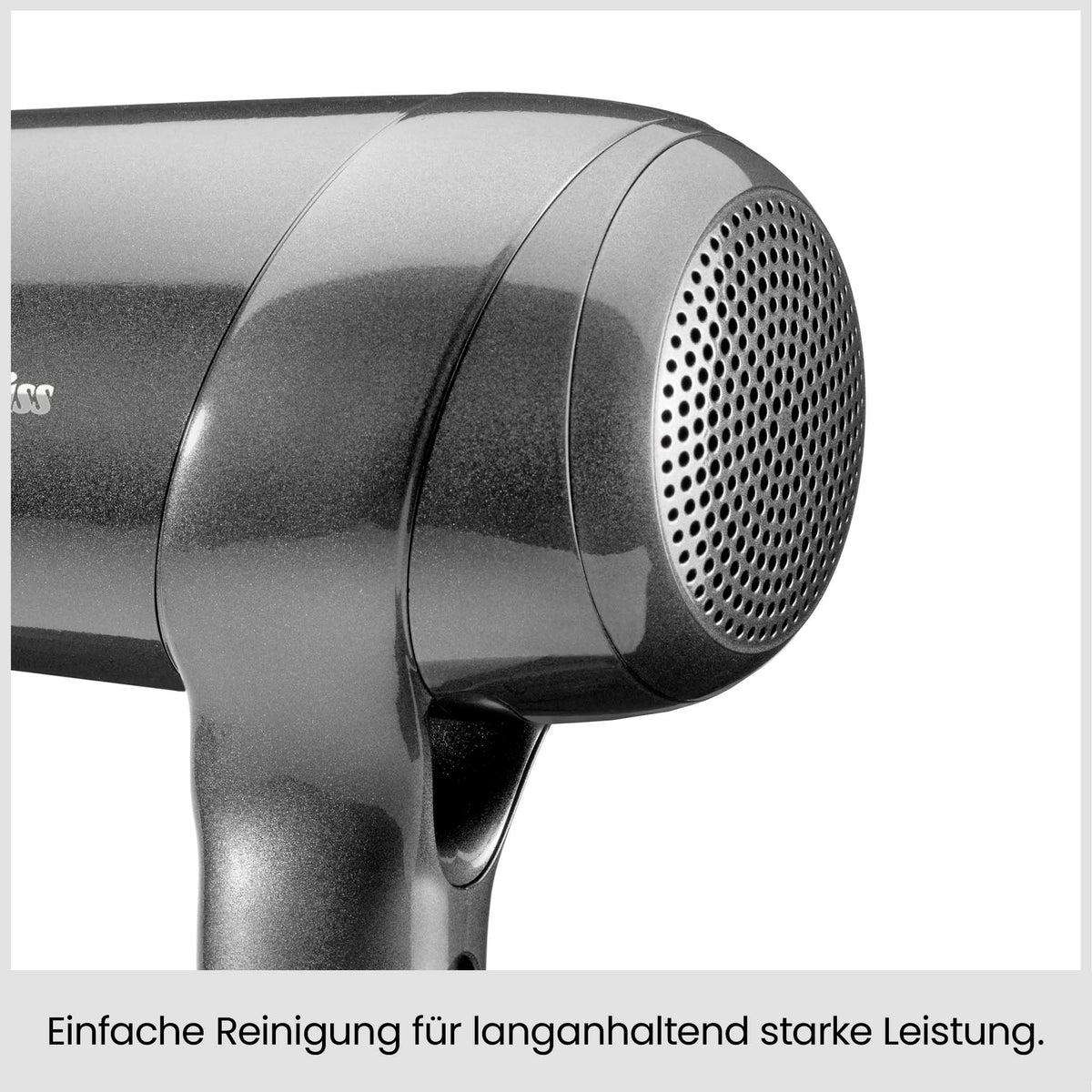 BaByliss Titanium Shine 1600W Uscător de păr cu difuzor – Uscător de păr puternic și compact, design ergonomic, tehnologie cu ioni împotriva frizz-ului, 3 niveluri de căldură și 3 viteze ale aerului, argintiu, D6200DE