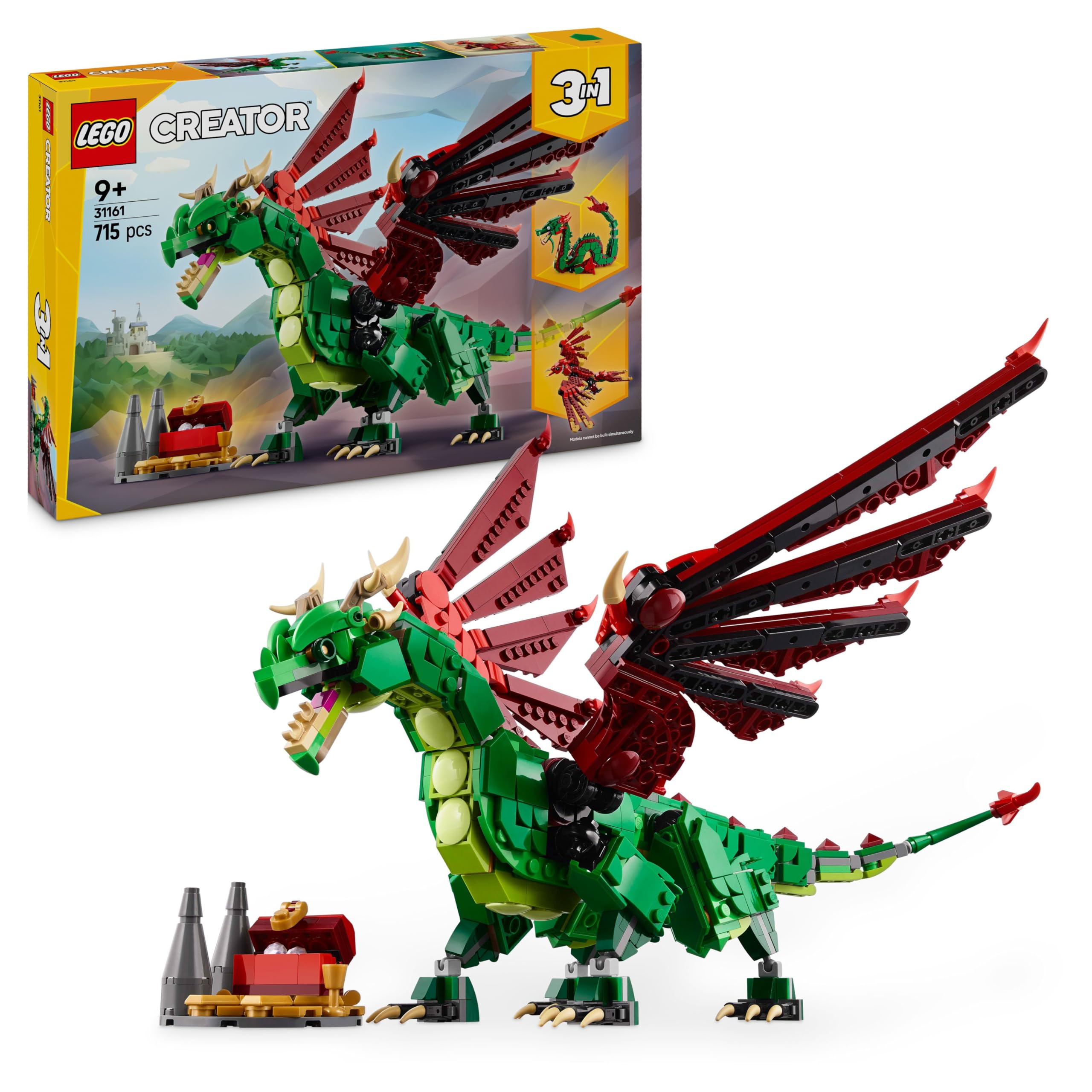LEGO Creator 3in1 Green Dragon - Toy - Convertible into toy sea snake or phoenix figure - Building toy with animals for children - Birthday gift for boys and girls aged 9 and up 31161