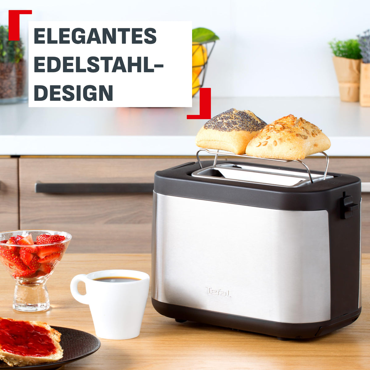 Tefal Element Toaster cu fante duble, suport integrat pentru chifle - TT4308E0