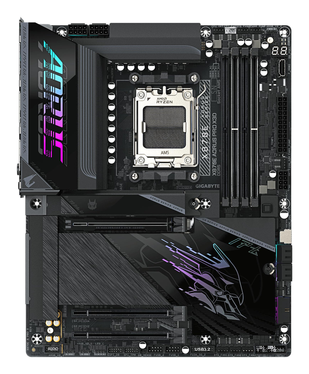 GIGABYTE X870E AORUS PRO X3D Mainboard - Supports AMD Ryzen 9000 CPUs, digital 18+2+2 phase VRM, up to 9000MHz DDR5 (O.C.), 2xPCIe 5.0 + 2xPCIe 4.0, Wi-Fi 7, 5GbE LAN, USB 4