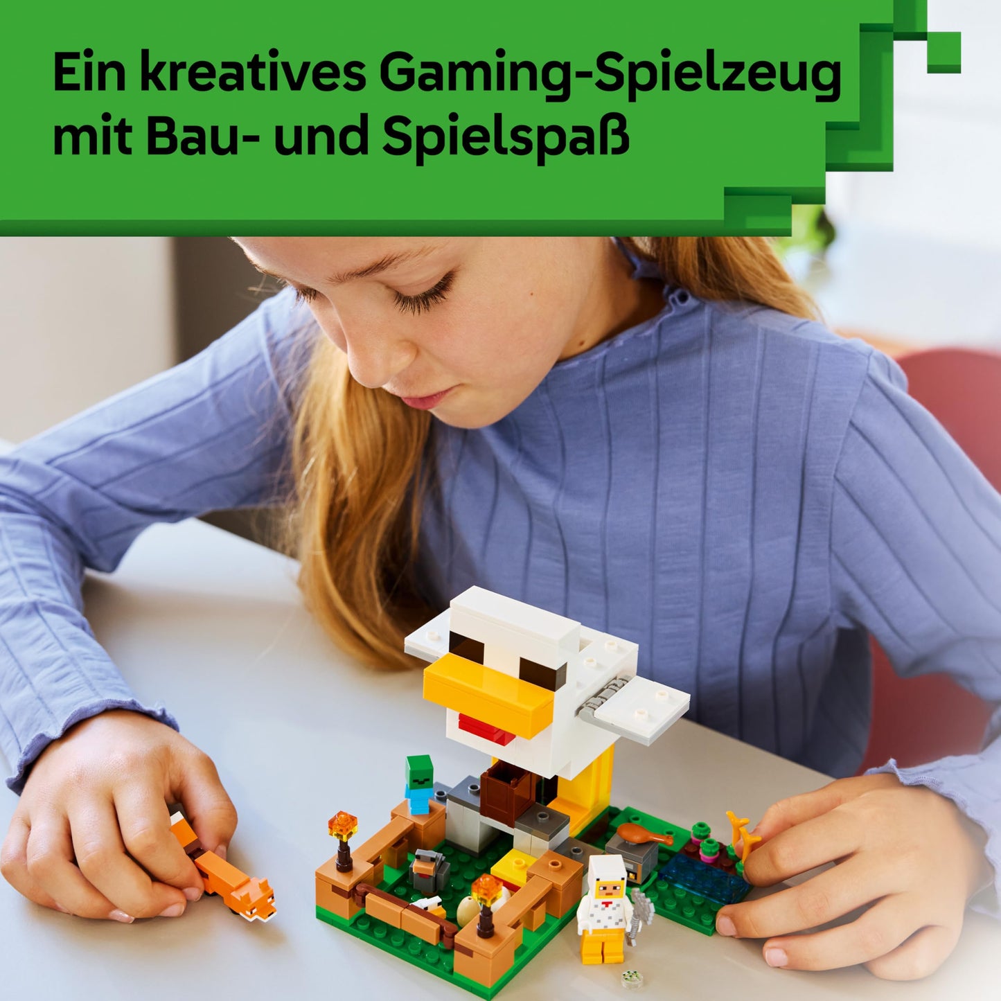 LEGO Minecraft Chicken Farm - Building toy with chicken fan minifigure, baby zombie and fox figures - Set with Minecraft figure - Gamer gift for boys and girls aged 7 and up - 21585