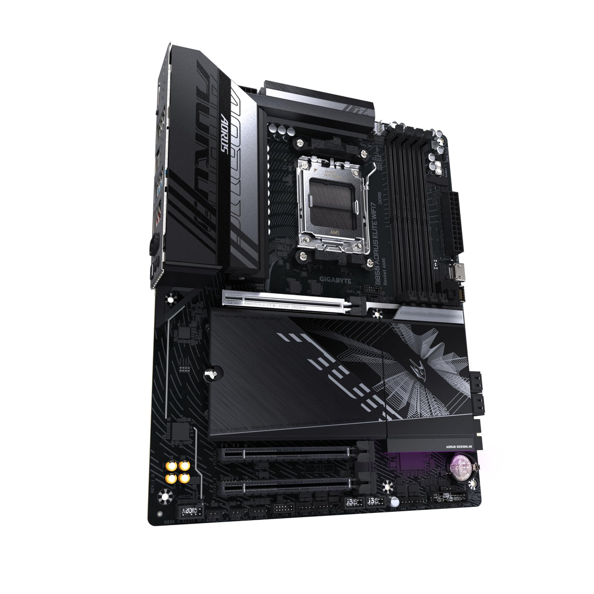 Placă de bază GIGABYTE B850 AORUS Elite WIFI7 - compatibilă cu procesoarele AMD Ryzen 9000 Serie, VRM digital cu 14+2+2 faze, suport pentru memorie DDR5 de până la 8200MHz (OC), 1xPCIe 5.0 + 2xPCIe 4.0 M.2, LAN de 2,5, WiFi 7, USB 3.2 Gen 2x2