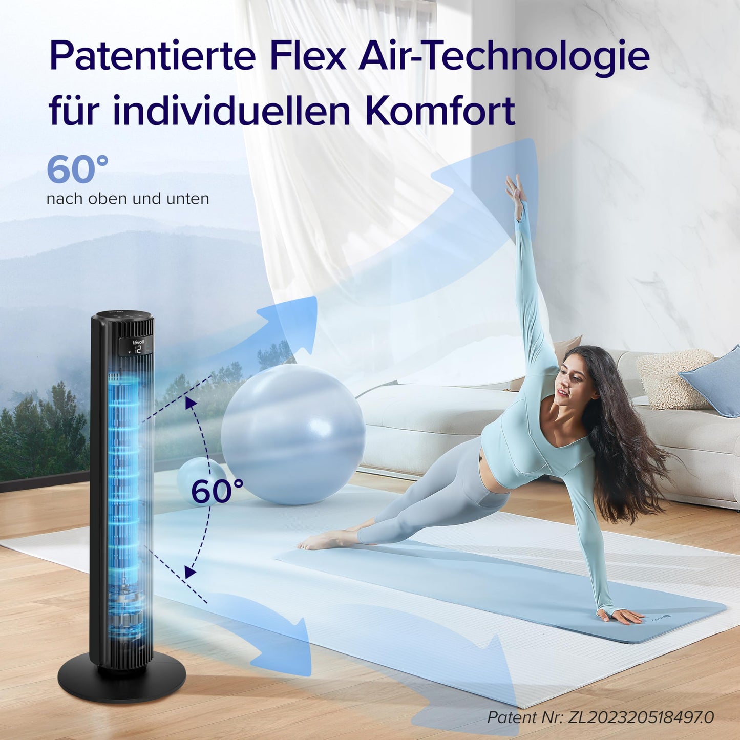 Levoit - Smart APP Tower Fan Quiet Fan for Bedroom - 4 Modes/12 Levels/12 Hour Timer - Remote Control & Cooling - 7.9m/s - Sensor & Voice Control Stand Fan - Black, 106 cm - LTF-F422S-KEU