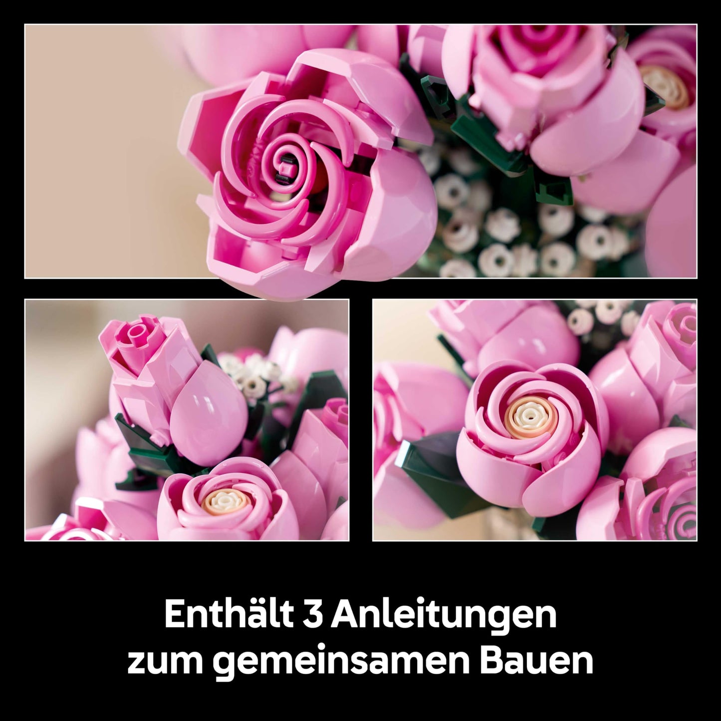 LEGO Botanicals Pink Rose Bouquet - Set of Artificial Flowers for Adults - 12 Artificial Roses & 4 Branches of Gypsophila as DIY Decoration - Gift Idea for Women - 10374