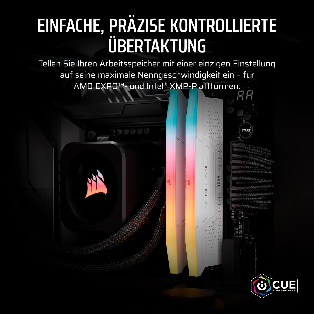 CORSAIR Vengeance RGB RS DDR5 32GB (2 x 16GB) până la 5600MHz AMD Intel RAM - CMG32GX5M2B5600Z40W