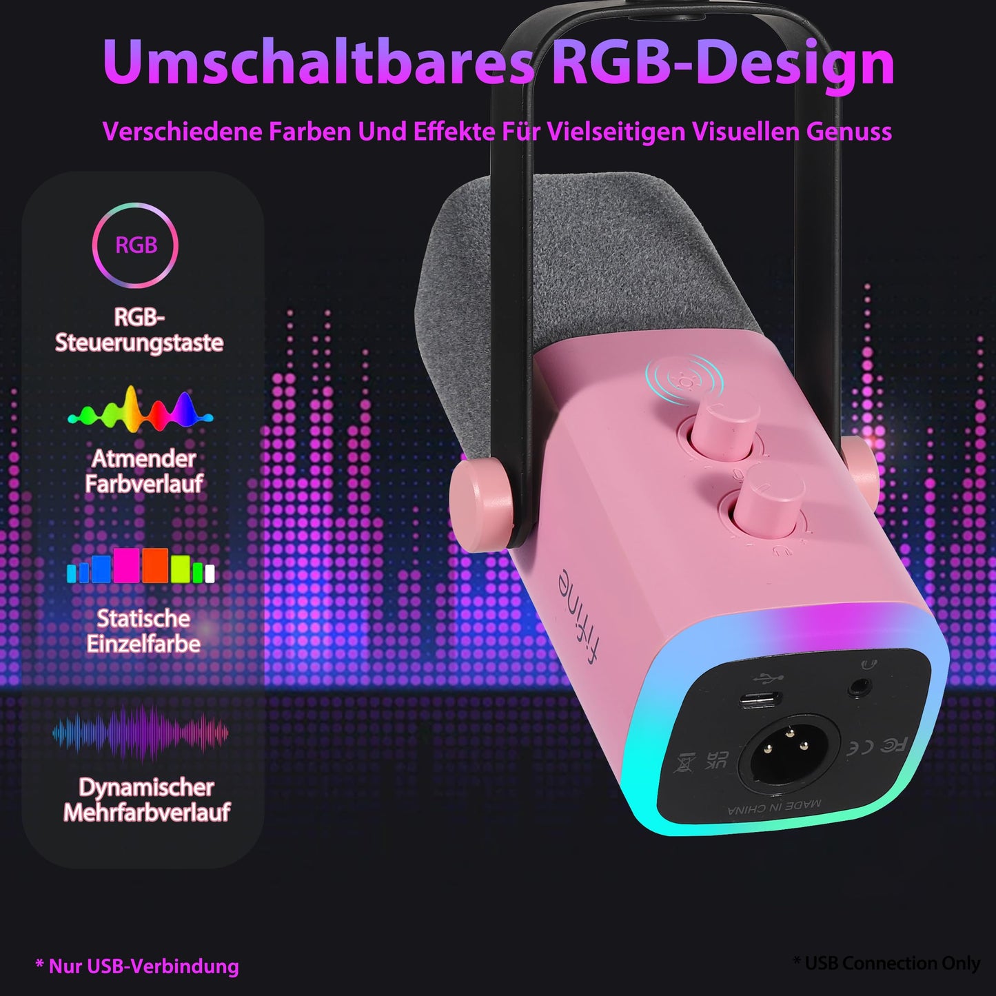FIFINE XLR Streaming Microphone with Arm for Podcast Studio, USB Dynamic Microphone Gaming PC with Mute Button, for PS4/5 Mac Mixer Sound Cards - Rose - MI37