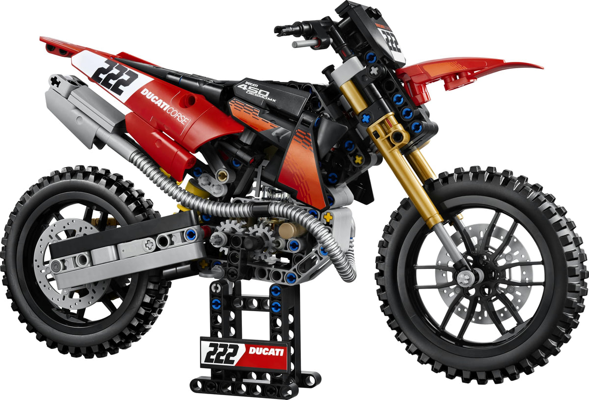 LEGO Technic Ducati Desmo450 MX Factory Motorcycle Model Kit - With motorcycle toy featuring steering & suspension - Desk decoration - Collectible gift for boys aged 10 and up - 42238