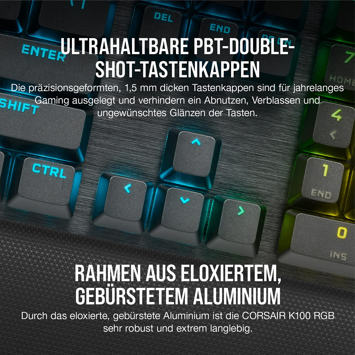 CORSAIR K100 RGB Optical-Mechanical Wired Gaming Keyboard - OPX Linear Switches - PBT Double-Shot Keycaps - Compatible with Elgato Stream Deck & iCUE - PC, Mac, Xbox - QWERTZ DE - Black - CH-912A01A-DE