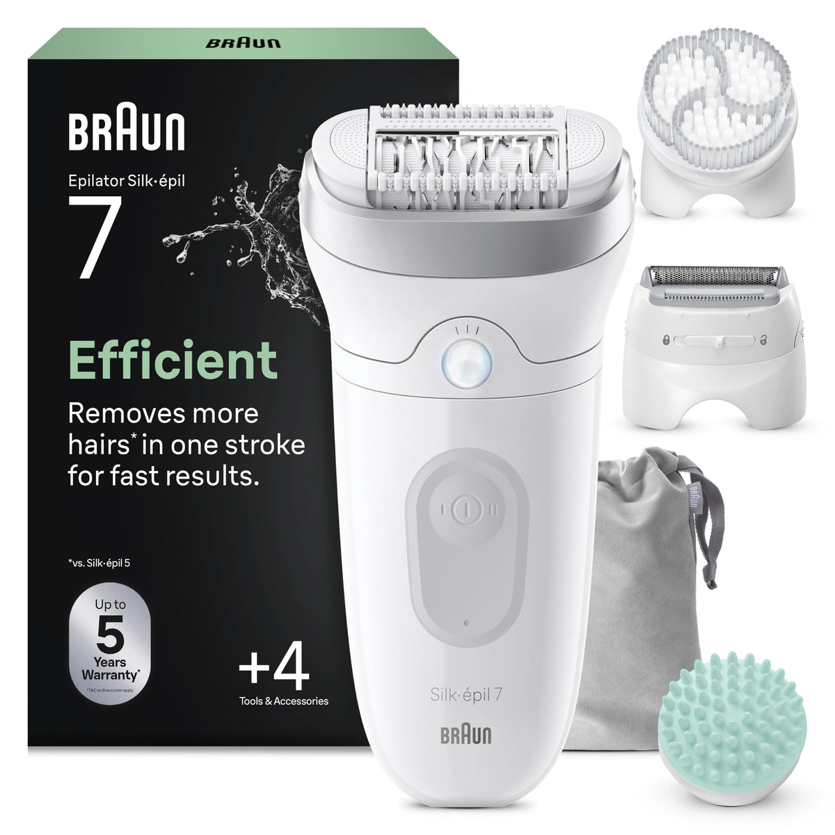Braun Silk-épil 7 SkinSpa Set All-In-One, Epilator pentru femei / Dispozitiv de îndepărtare a părului pentru o îndepărtare de lungă durată a părului, Ladyshaver, cap de ras, cap de masaj, 7-081, Alb/Silver - SE7-081