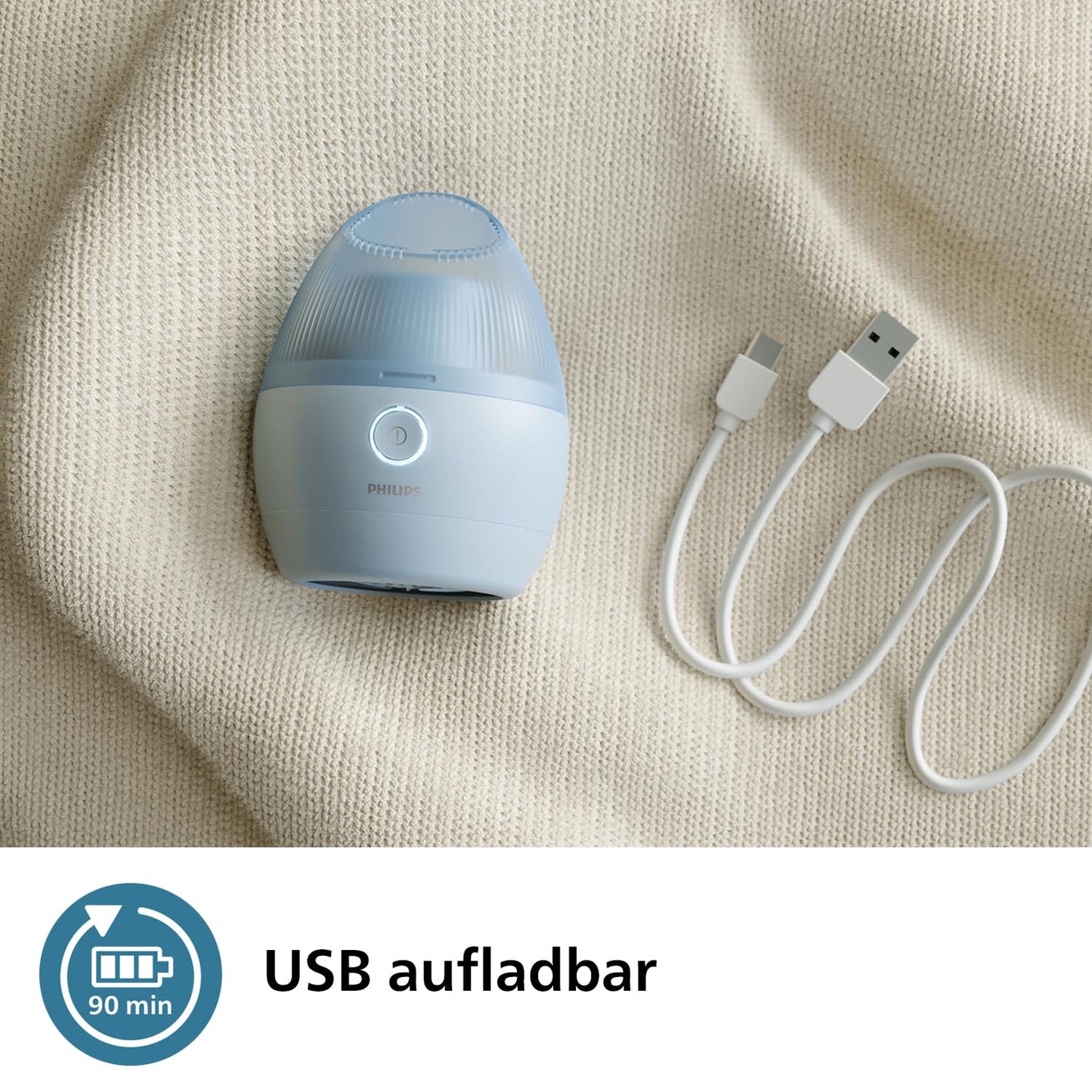 Philips Lint Shaver, Rechargeable USB Lint Remover, Safe on All Clothes, Includes USB Charger, Effective Removal of All Lint, Effortless Disposal, Blue (GCA2100/20)