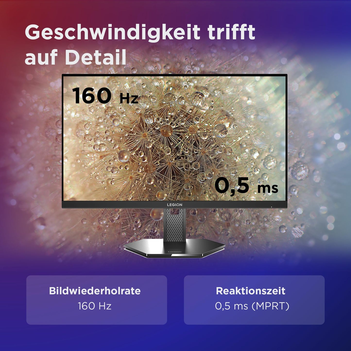 Lenovo Legion 27U-10 | 27" UHD WLED Gaming Monitor | 3840x2160 | 16:9 | 160Hz | 0.5ms response time | HDMI | DisplayPort | Audio 3.5mm | 3-sided panel | TÜV eye protection | black | 6.2 kg - 67D1GAC1EU