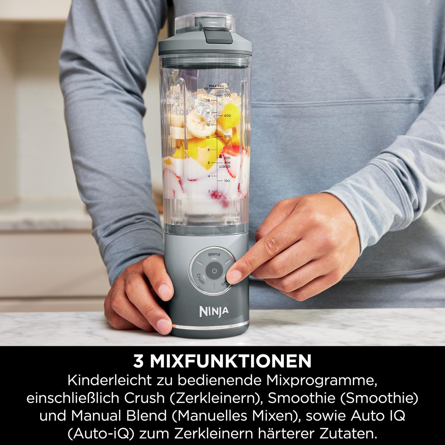 Ninja Blast Max Portable Blender/Smoothie Maker, 570ml, Rechargeable, Blending Cup & Leakproof Lid, 3 Functions, Smoothies, Protein Shakes, Silver BC251EUSL