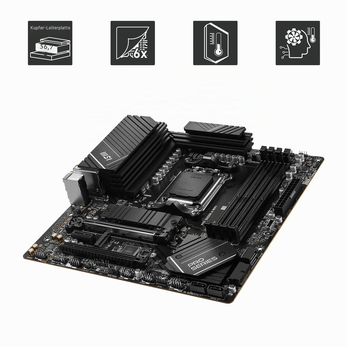 MSI PRO B650M-A WiFi Motherboard, Micro-ATX - Supports Ryzen 9000, 8000 & 7000 Series Processors, AM5 - DDR5 Memory Boost 6400+MHz/OC, 2 x PCIe 4.0 x16, 2 x M.2 Gen4, Wi-Fi 6E - 7D77-001R