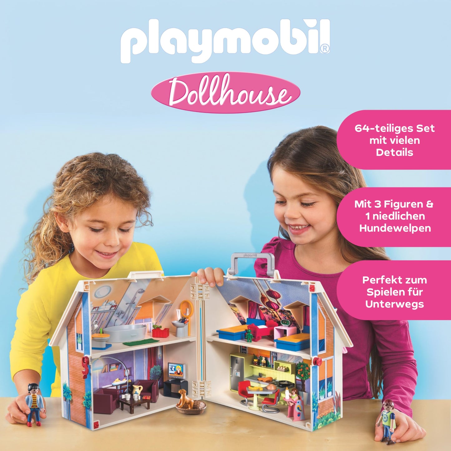 PLAYMOBIL | Dollhouse |Toys for children aged 4 and up | Take-along dollhouse with handle | 70985