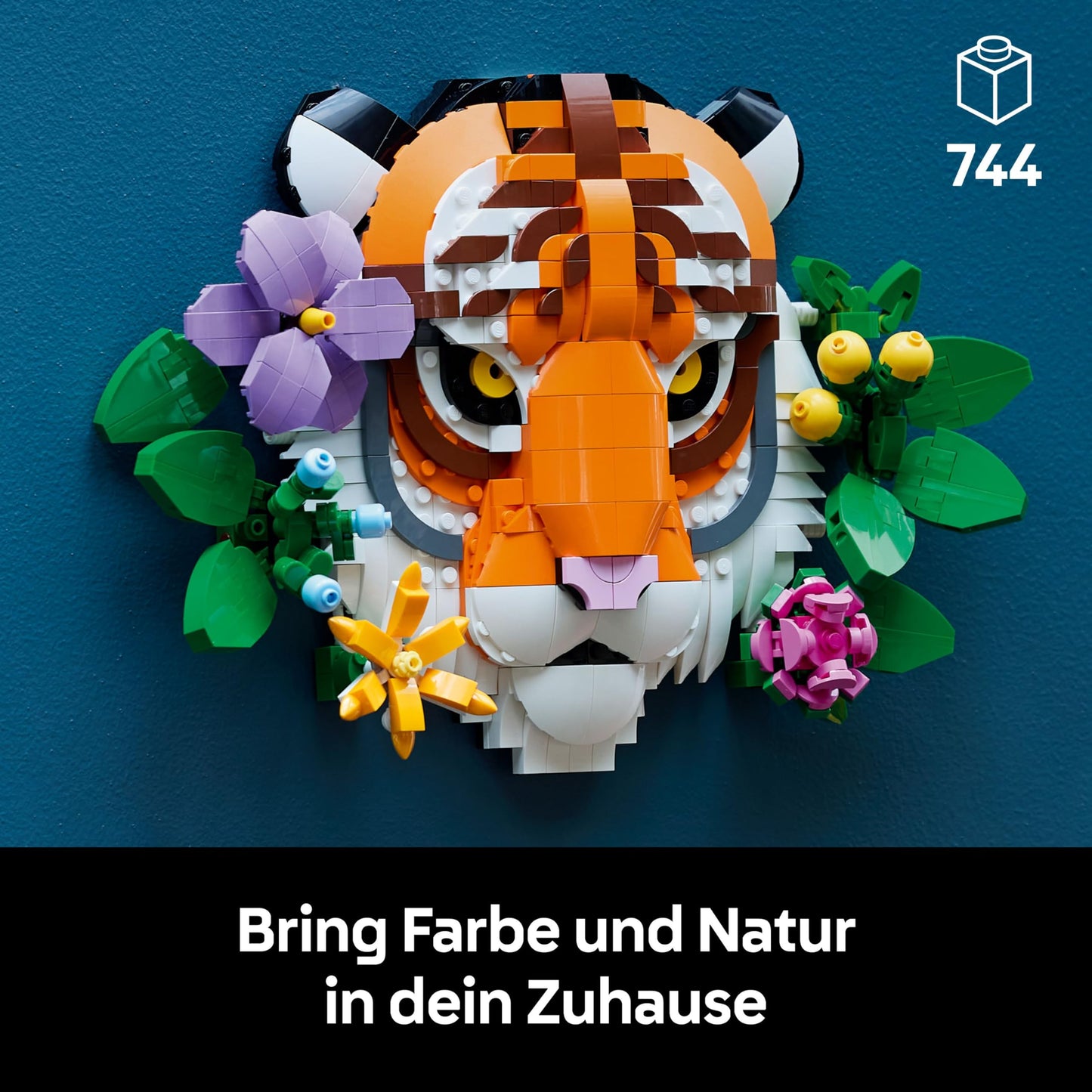 LEGO Fauna Collection - Tiger - Buildable 3D animal painting with decorative flowers made from botanicals - DIY decoration set for home or office for adults - Creative gift idea - 31217