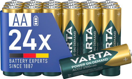 VARTA AA batteries, rechargeable, 24 pieces, battery, power on demand, 2100 mAh Ni-MH, pre-charged, ready for immediate use [Exclusive to Amazon] - HU-XI-40