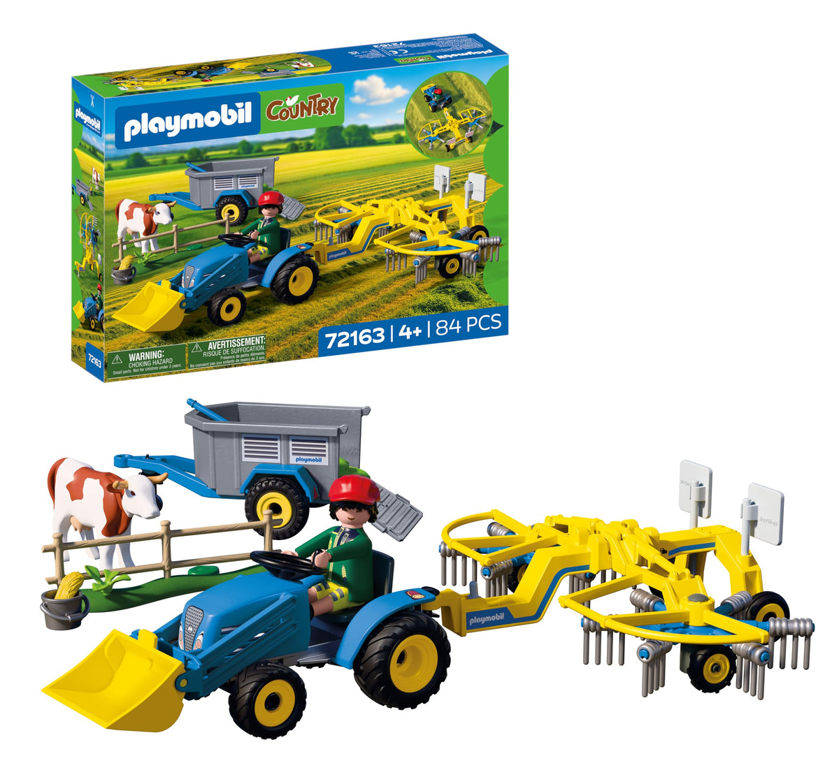 PLAYMOBIL | Țară | Tractor mic cu cositoare | Set de tractor cu cositoare, vacă, remorcă și accesorii | Pentru copii de la 4 ani | 72163