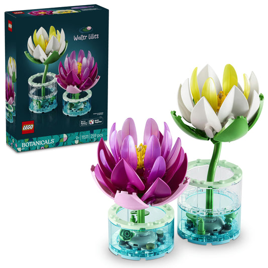 LEGO Botanicals Water Lilies - Artificial Flower Set with 2 Artificial Potted Plants in Transparent Vases - DIY Children's Room Decoration - Gift for Girls Ages 9 and Up & Adult Flower Lovers - 11511