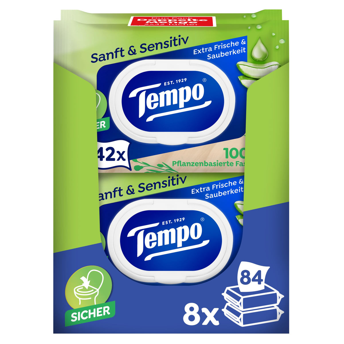 Tempo Feuchte Toilettentücher ''Sanft & Sensitiv'' - Megapack - 16 Pachete cu câte 42 șervețele - Duo Packs - aloe vera naturală - hârtie igienică, testată dermatologic, pH-neutru pentru piele - 836197
