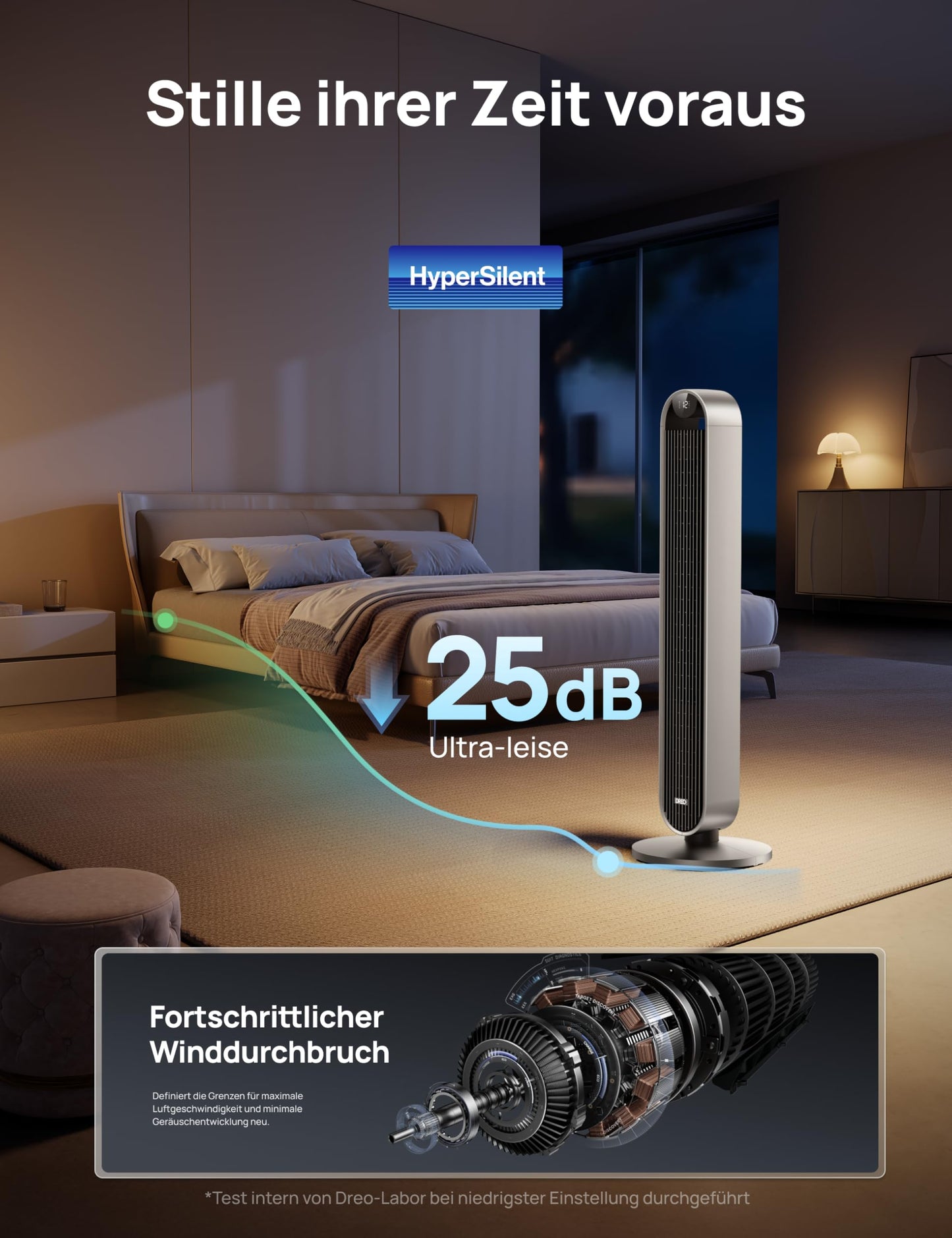 DREO Smart Tower Fan Very Quiet, 120° Oscillating Fan with Cooling, 25dB Stand Fan with Remote Control for Bedroom, 12 Speeds, 4 Modes, 12 Hour Timer, Pilot Max S - DR-HTF004S