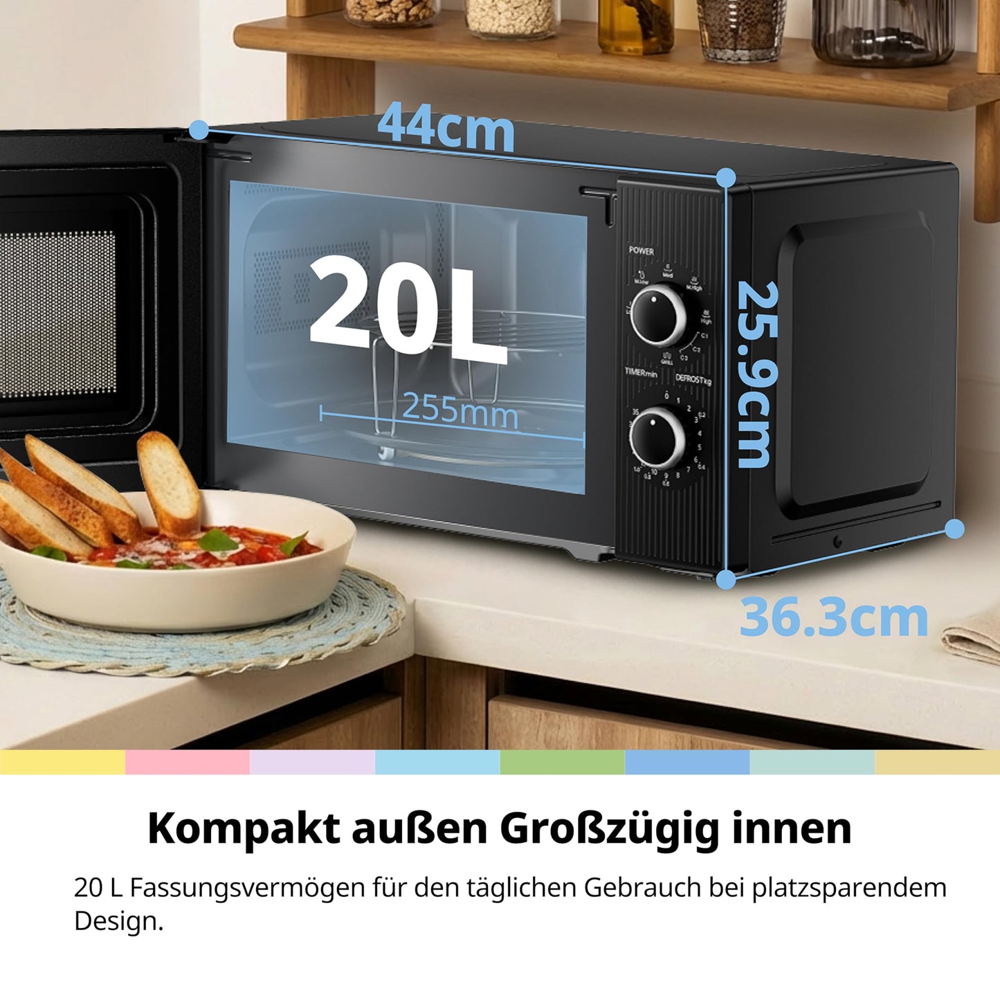 COMFEE' CMO-MG202NC(BK) microwave with grill, 20 liters, microwave 700 W, grill 1000 W, 5 power levels, grill function, timer 1-35 min, compact design, black