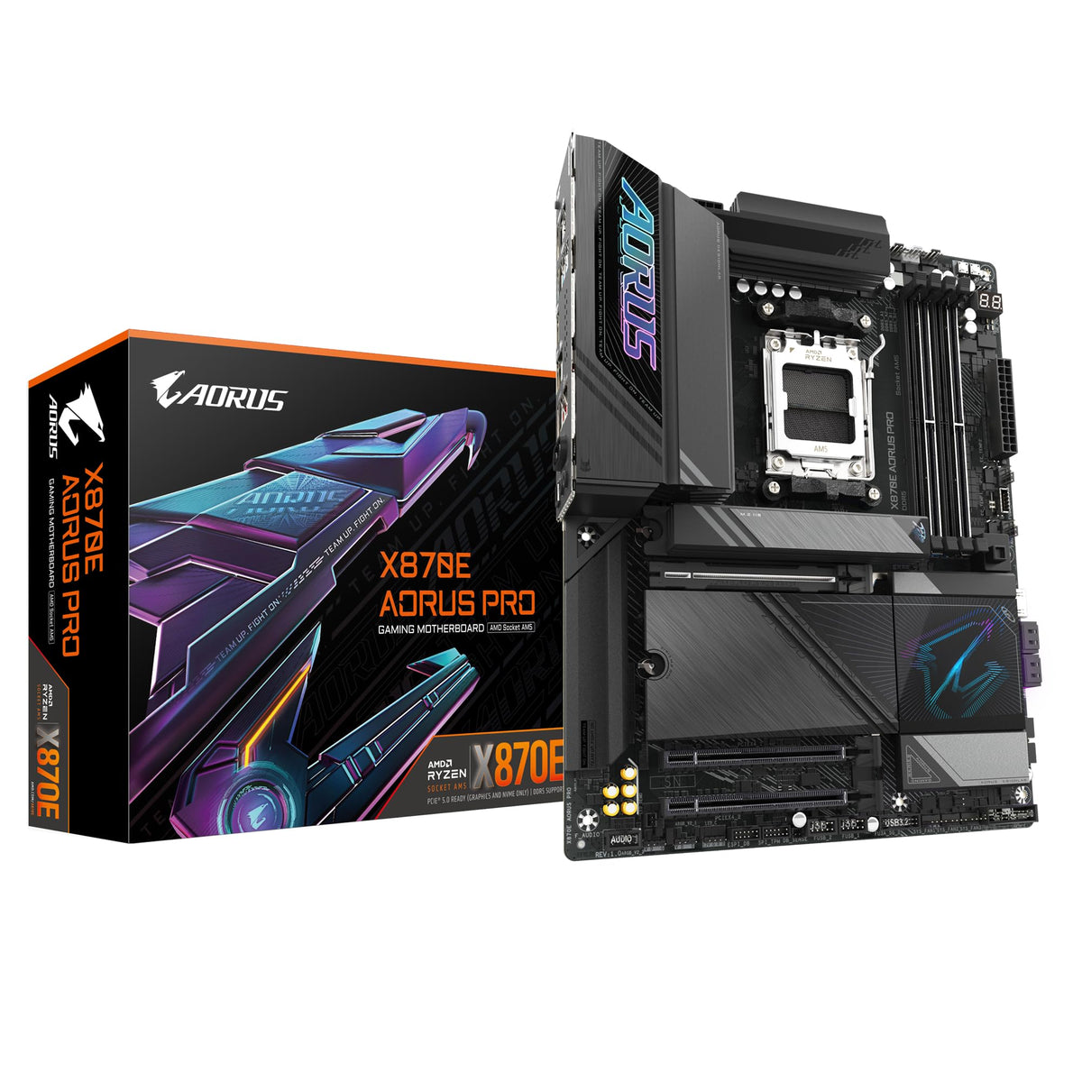 GIGABYTE X870E AORUS PRO-Mainboard - Suportă procesoarele AMD Ryzen 9000, 16+2+2 faze Digital-VRM, până la 8000MHz DDR5 (OC), 3xPCIe 5.0, Wi-Fi 7, 2.5GbE LAN, USB 4