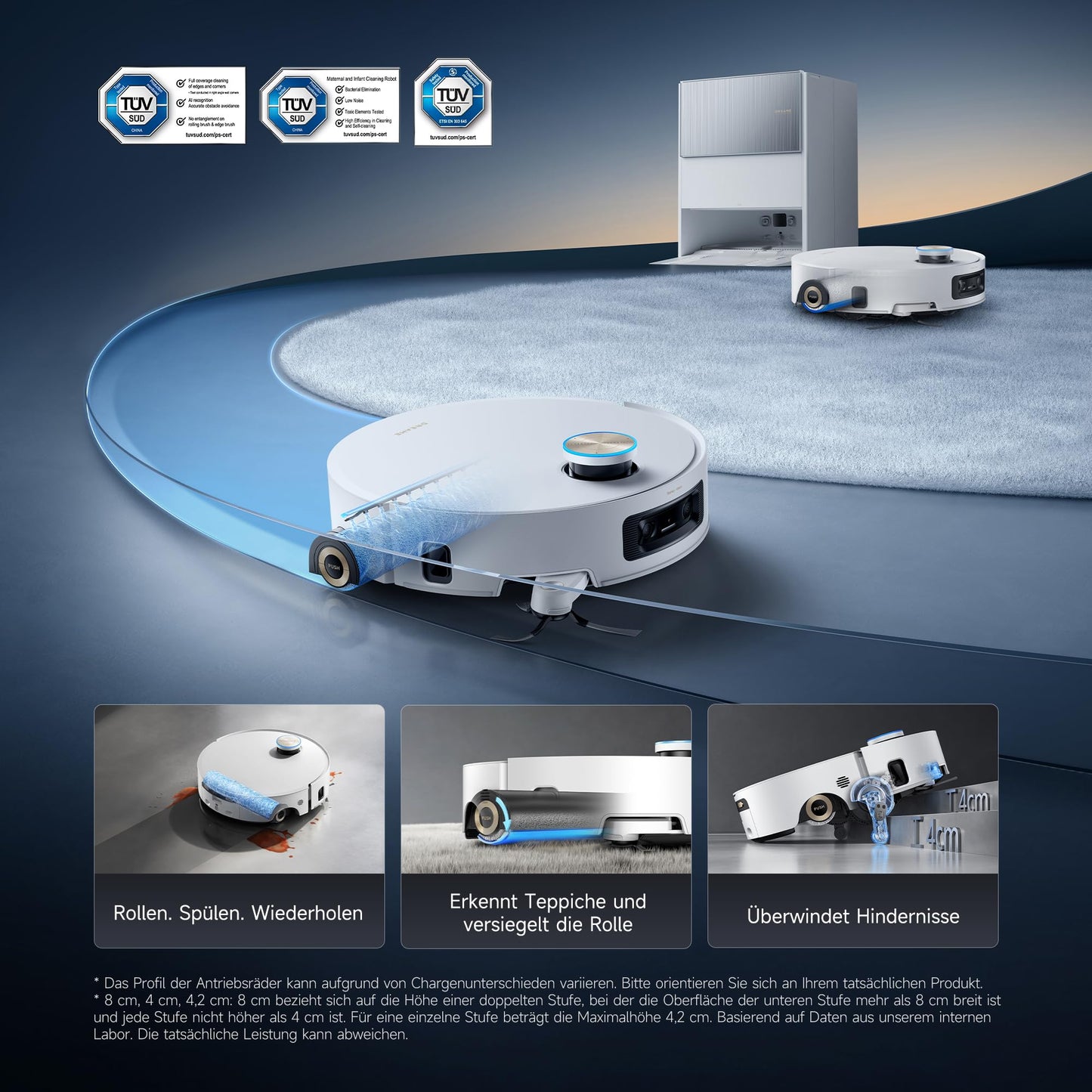 dreame Aqua10 Ultra Roller Complete vacuum robot with wiping function, 30,000Pa suction power, 8 cm obstacle clearance, self-cleaning of the rollers, automatic emptying, intelligent voice control - RLH71DE-1