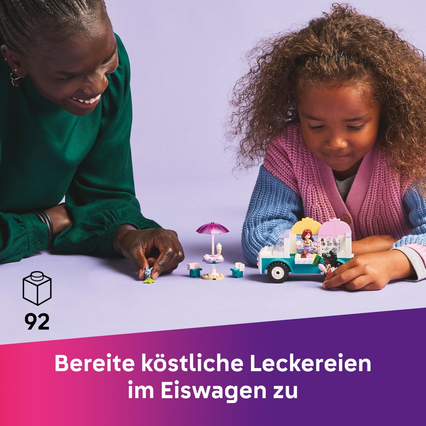 LEGO Friends Heartlake City Ice Cream Truck, role-play playset, building set with 2 toy figures and a bunny, toy for girls aged 4 and up, building toy with character minifigures 42644