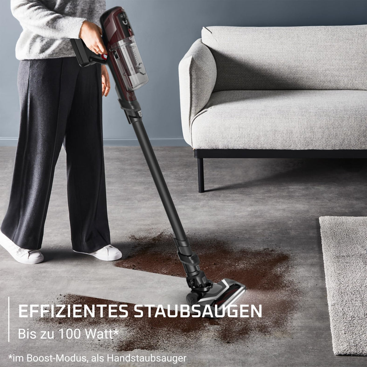 Rowenta X-Pert 6.80 cordless stick vacuum cleaner, powerful 100 AW, long runtime of up to 60 minutes, LED nozzle, only 1.4 kg as a handheld vacuum, includes pet hair accessories, wine red/black, RH6485E0