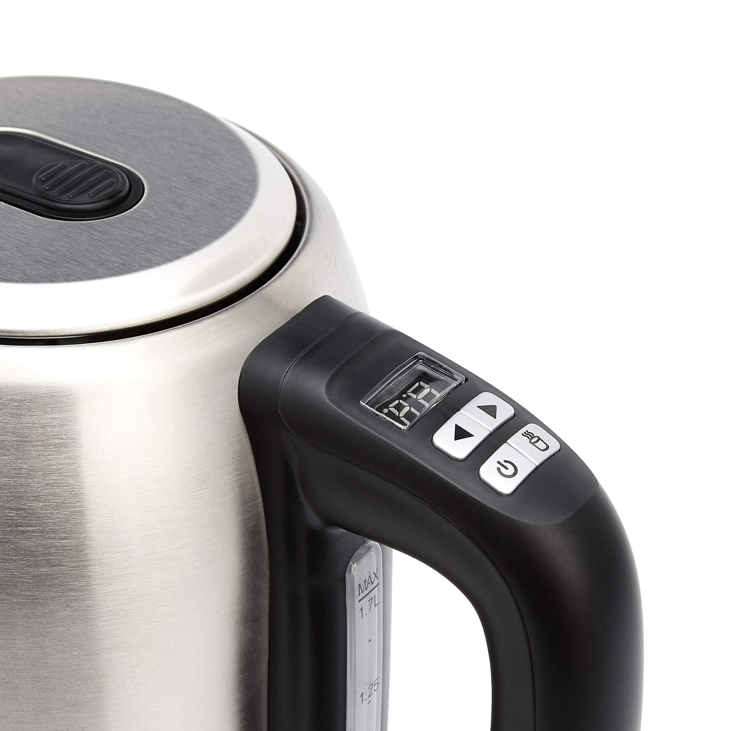 Amazon Basics Stainless Steel Kettle with Digital Display, Strix Controller, Keep Warm Function, Temperature Control, 1.7L (EU Plug), Silver - WK8315JEEK-EU