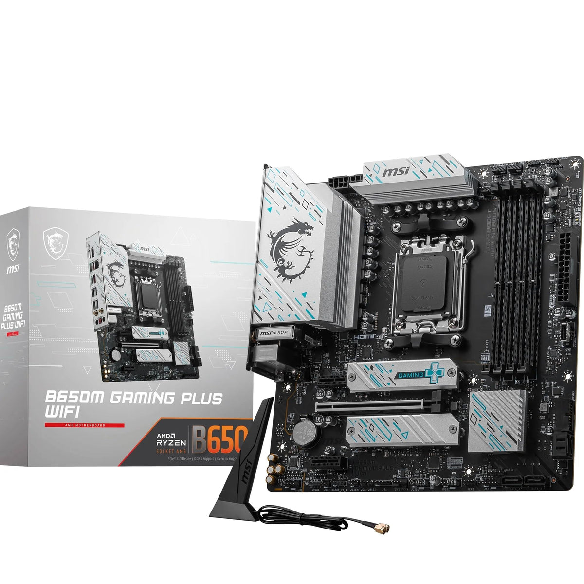 Placă de bază MSI B650M Gaming Plus WiFi, mATX - Suportă procesoare Ryzen 9000, 8000 și 7000, AM5 - Memorie DDR5 Boost 7800+ MHz/OC, PCIe 4.0 x16, M.2 Gen4, Wi-Fi 6E - 7E24-001R