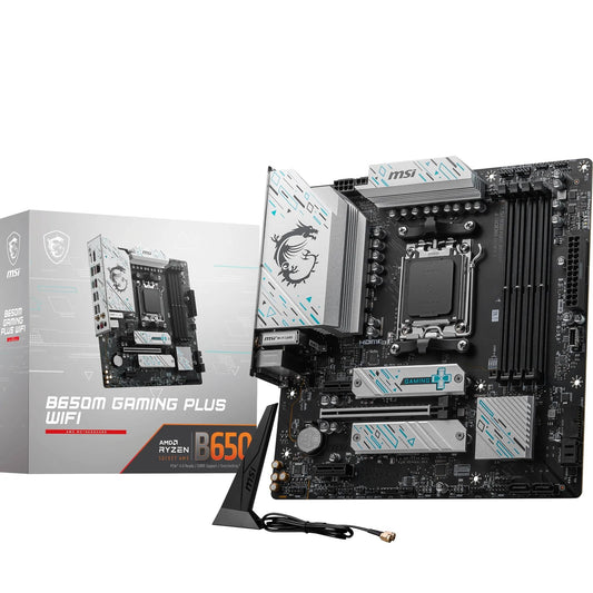 Placă de bază MSI B650M Gaming Plus WiFi, mATX - Suportă procesoare Ryzen 9000, 8000 și 7000, AM5 - Memorie DDR5 Boost 7800+ MHz/OC, PCIe 4.0 x16, M.2 Gen4, Wi-Fi 6E - 7E24-001R