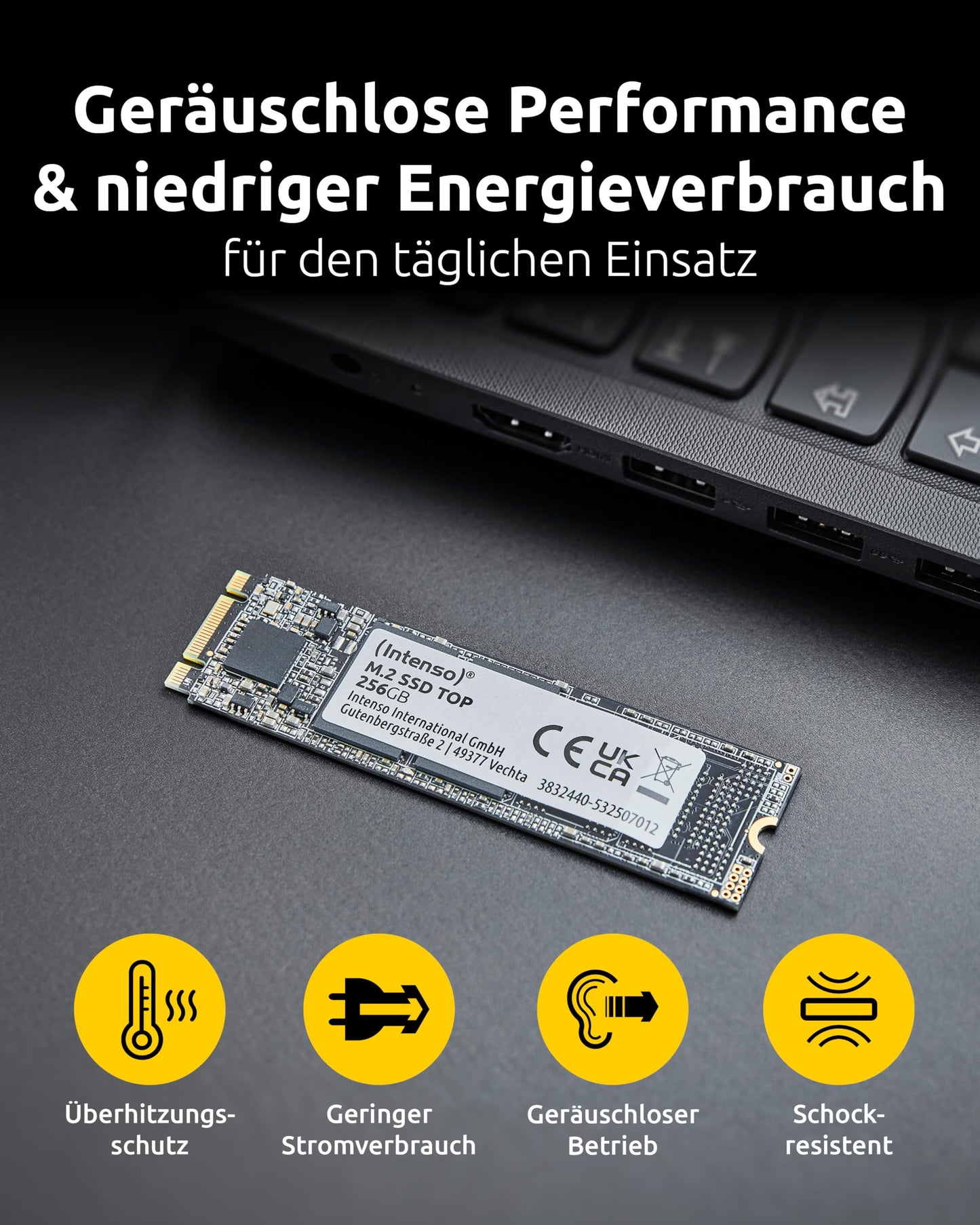 Intenso Internal M.2 SSD SATA III Top, 256GB, 550MB/Second, Solid State Drive - 3832440