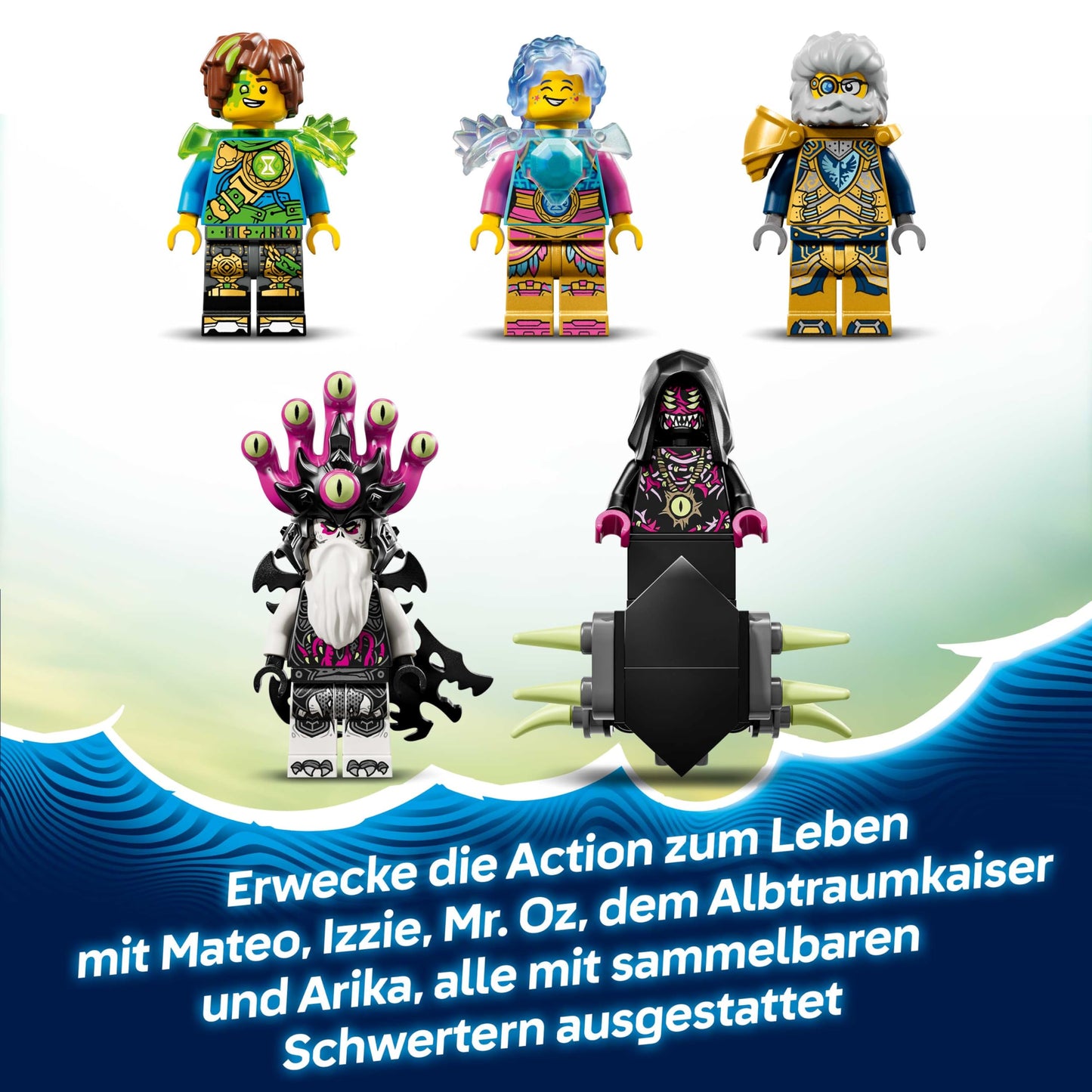 LEGO DREAMZzz 2in1 tiger shark vehicle - toy convertible into pirate ship with cannon - including 5 minifigures and 2 collectible treasure creatures - gift for boys aged 9 and up - 71515