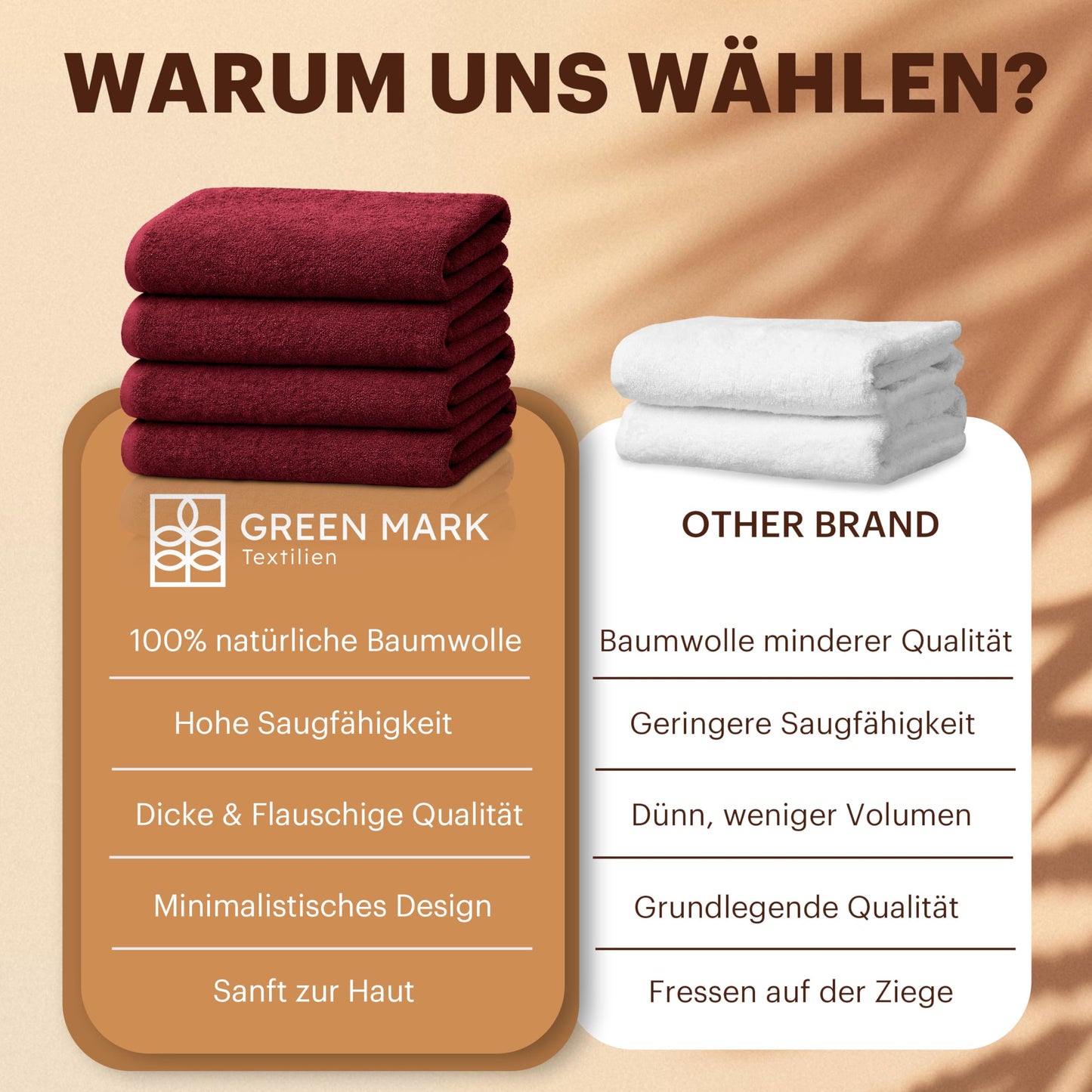 NatureMark 4-piece shower towel set - soft and absorbent shower towels made from 100% cotton, suitable for everyday use - burgundy red, 70x140 cm - GM-TWL-400-B-71