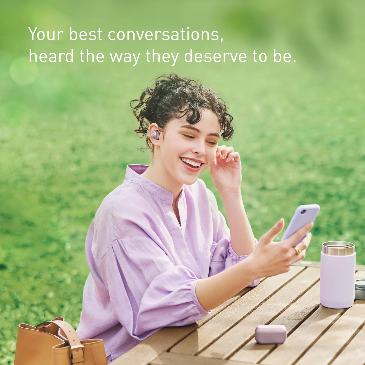 Technics EAH-AZ100 10mm True Wireless Earbuds with Magnetic Fluid Driver, Adaptive Noise Canceling, Voice Focus AI, 3-Device Multipoint, Dolby Atmos, Qi, IPX4, Lilac - EAH-AZ100E-V
