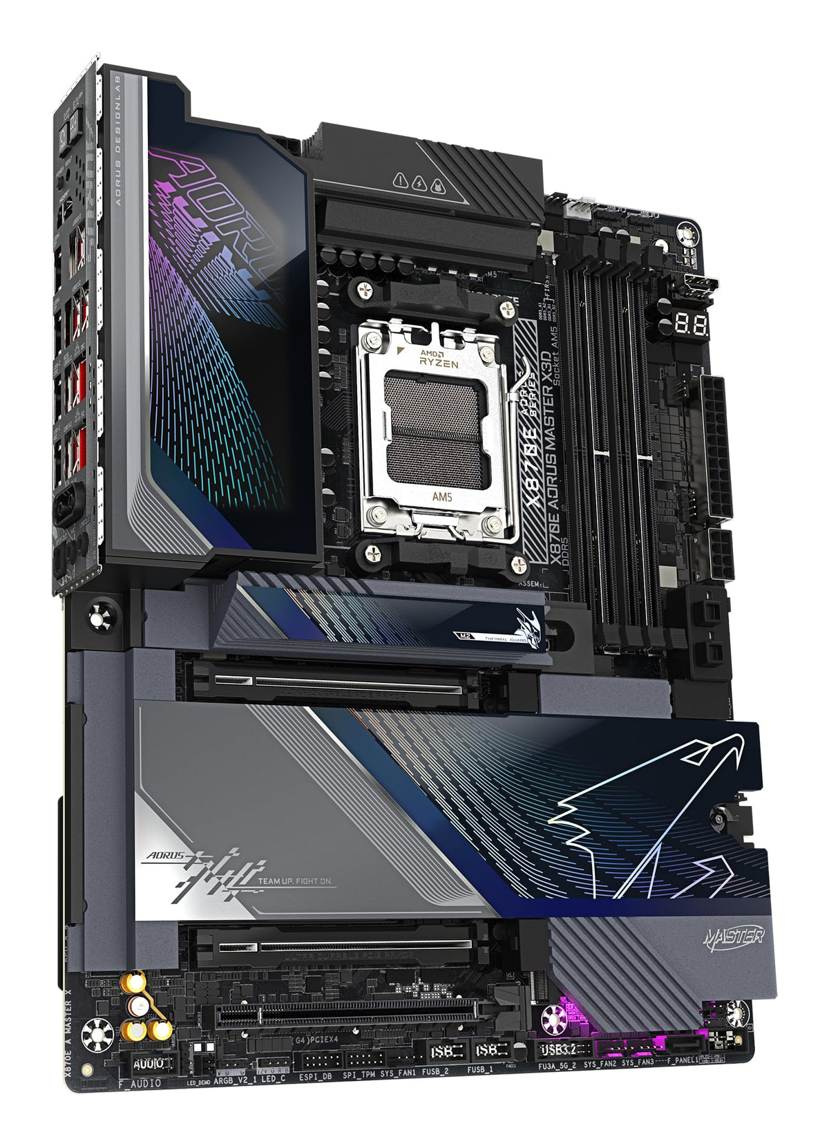 GIGABYTE X870E AORUS Master X3D Motherboard - Supports AMD Ryzen 9000 CPUs, digital 18+2+2 phase VRM, up to 9000MHz DDR5 (O.C.), 2x PCIe 5.0 + 3x PCIe 4.0, Wi-Fi 7, 10GbE LAN, USB 4