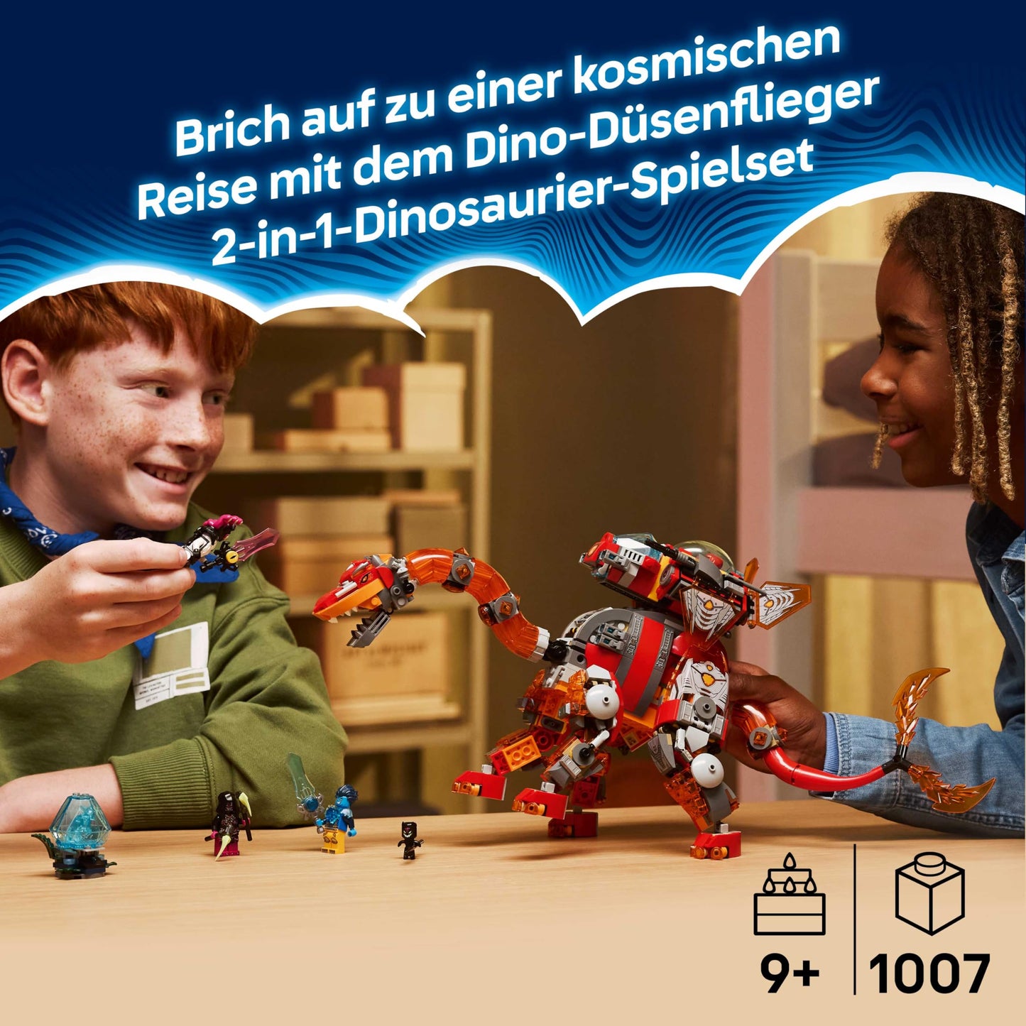 LEGO DREAMZzz 2in1 dino jet plane - dinosaur toy convertible into stegosaurus - including 4 minifigures and 2 collectible treasure creatures - gift for boys aged 9 and up - 71514