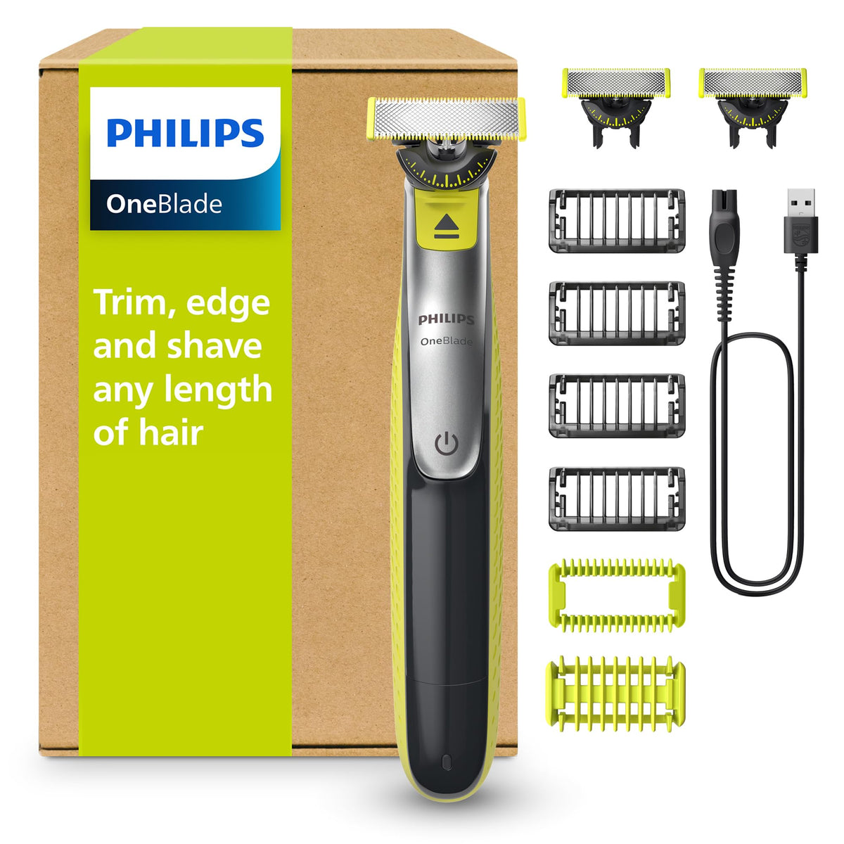 PHILIPS OneBlade 360 Face & Body - electric shaver, trimmer & body groomer, 3x 360 blades, 4x trimming attachments (1/2/3/5 mm), 2x body attachments, wet & dry shaving for face & body (QP2834/31)