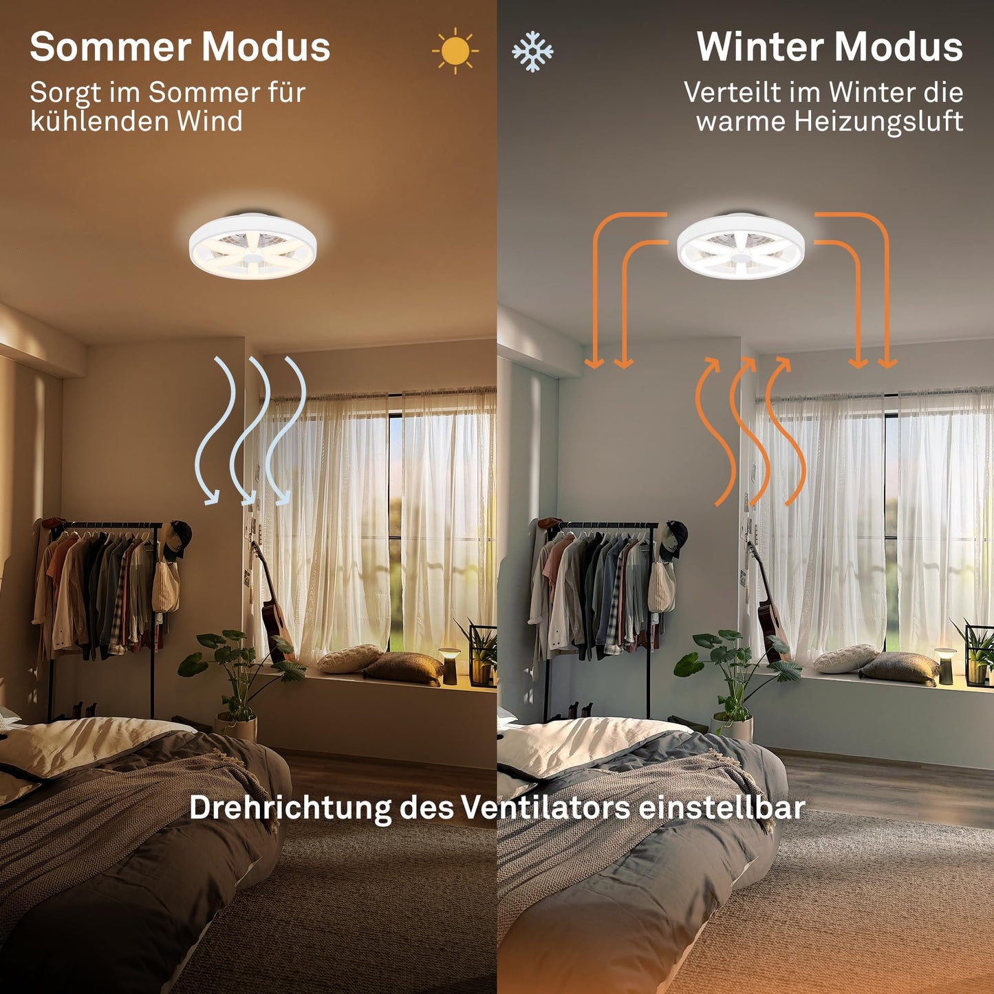 BRILONER - LED ceiling fan with lighting, remote control, DC motor, 5 speeds, RGBIC, CCT, dimmable, lamp with fan, LED ceiling light, ceiling lamp fan, 48 cm, white - 3988016