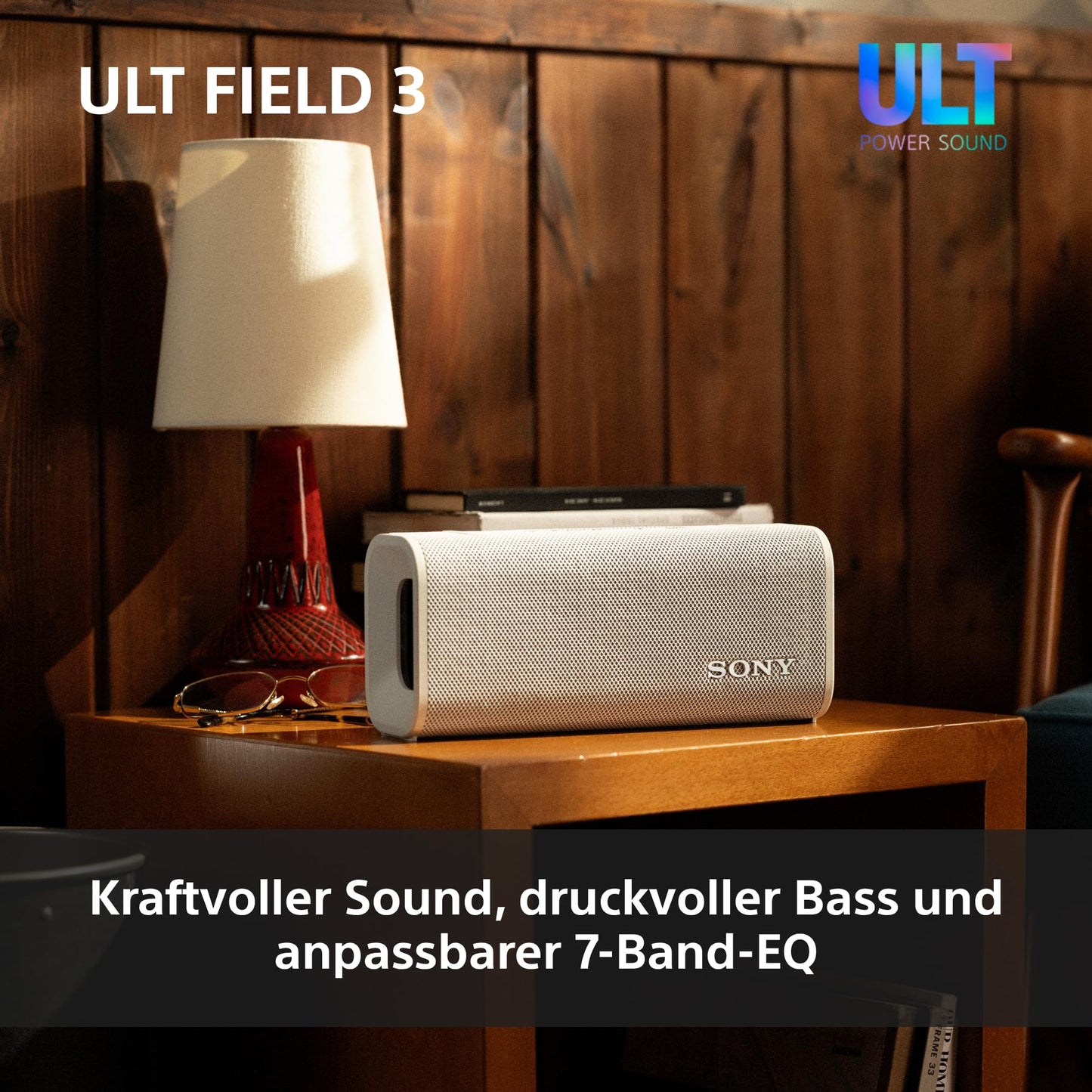 Sony ULT Field 3 - Portable Bluetooth Speaker with ULT Power Sound, 24 Hour Battery, IP67, Waterproof, Dustproof, Shockproof, Detachable Shoulder Strap, Compact - Off-White - SRSULT30W.CE7