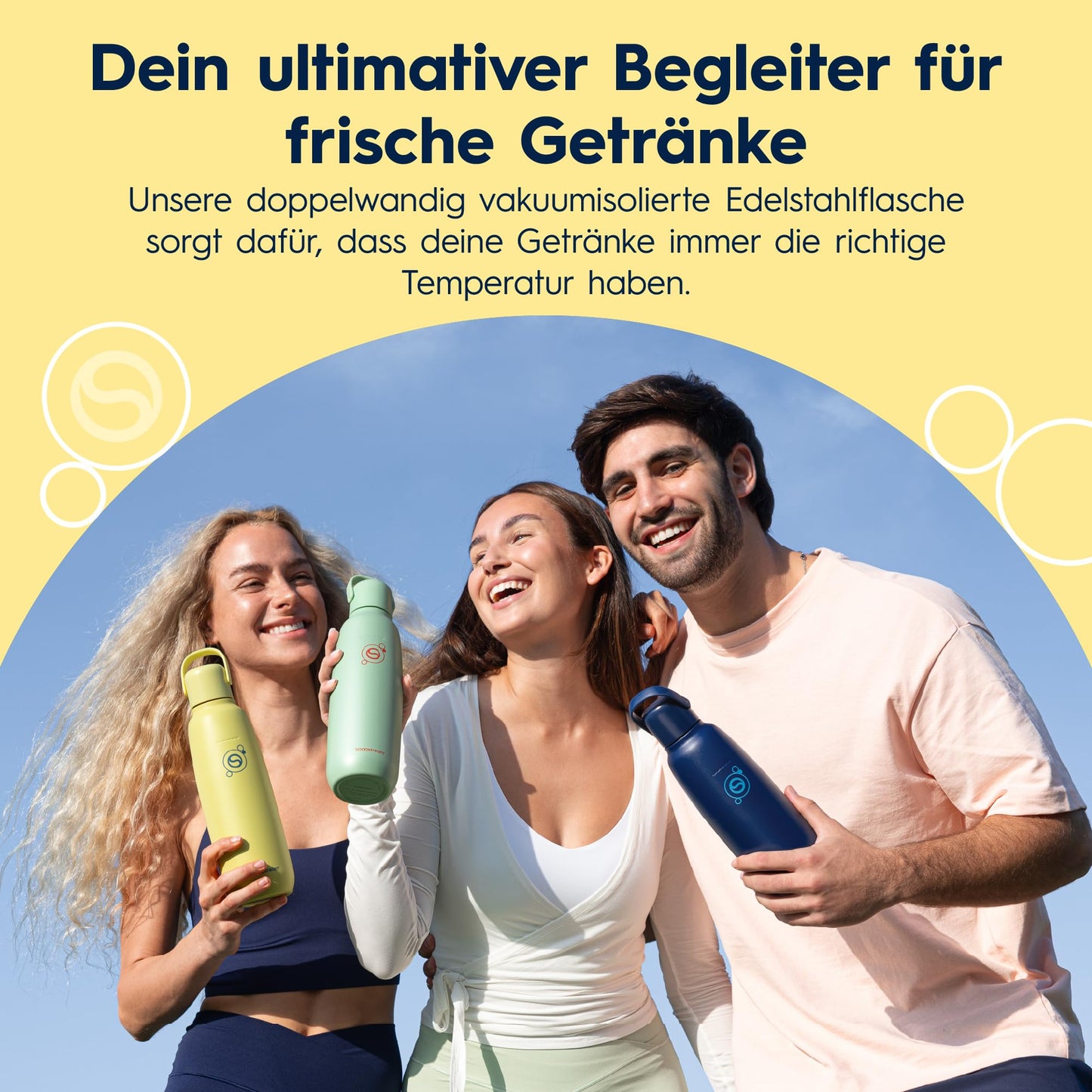 sodastream Fizz & Go stainless steel soda bottle 0.9 l, double-walled insulated thermos bottle, keeps warm & cold, for carbonated drinks, compatible with DUO, TERRA, ART, ENSO & more, lemon yellow - 1062417440