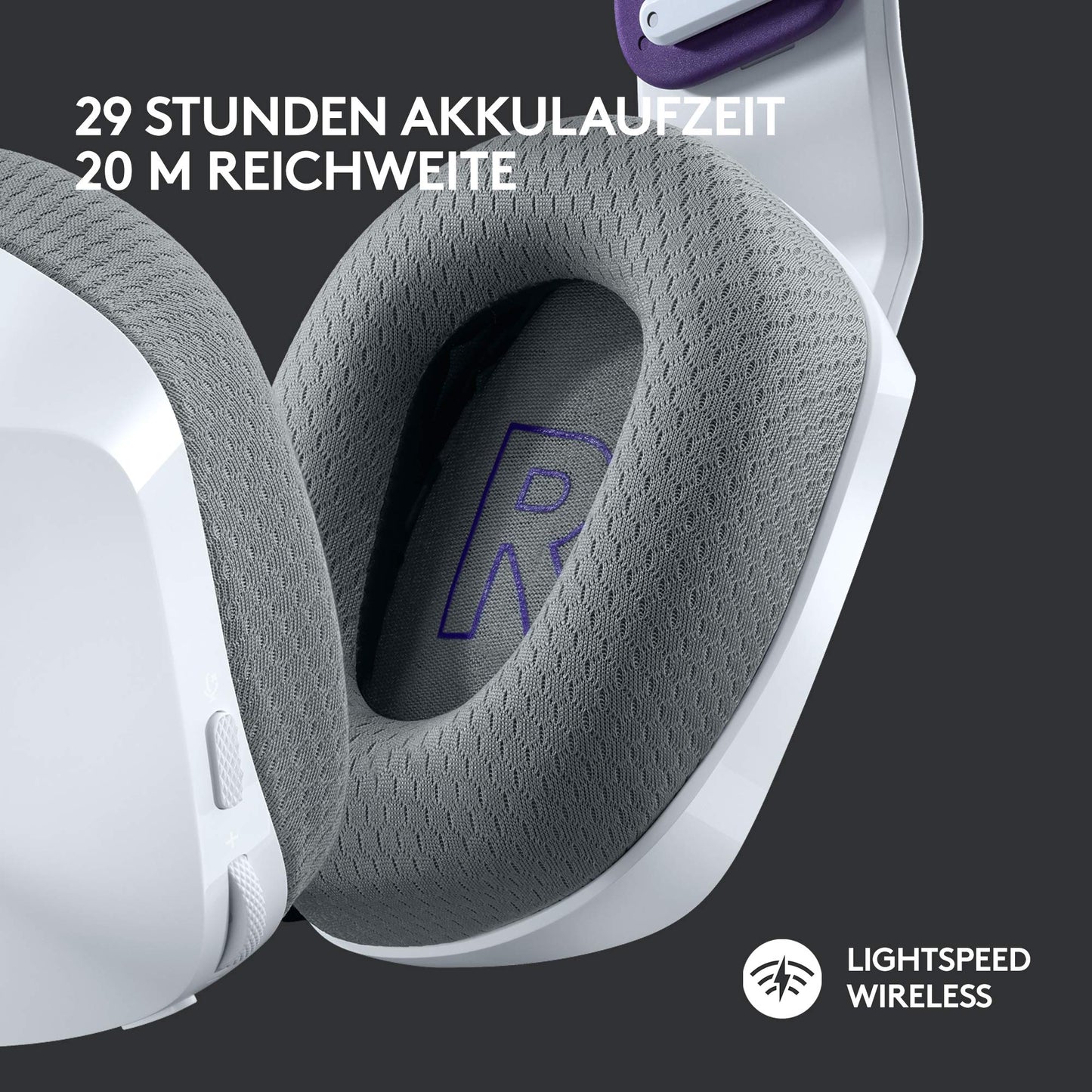 Logitech G733 LIGHTSPEED wireless gaming headset with headband, LIGHTSYNC RGB, Blue VO!CE microphone technology, PRO G speakers, ultralight, 29-hour battery life, 20m range - white - 981-000883