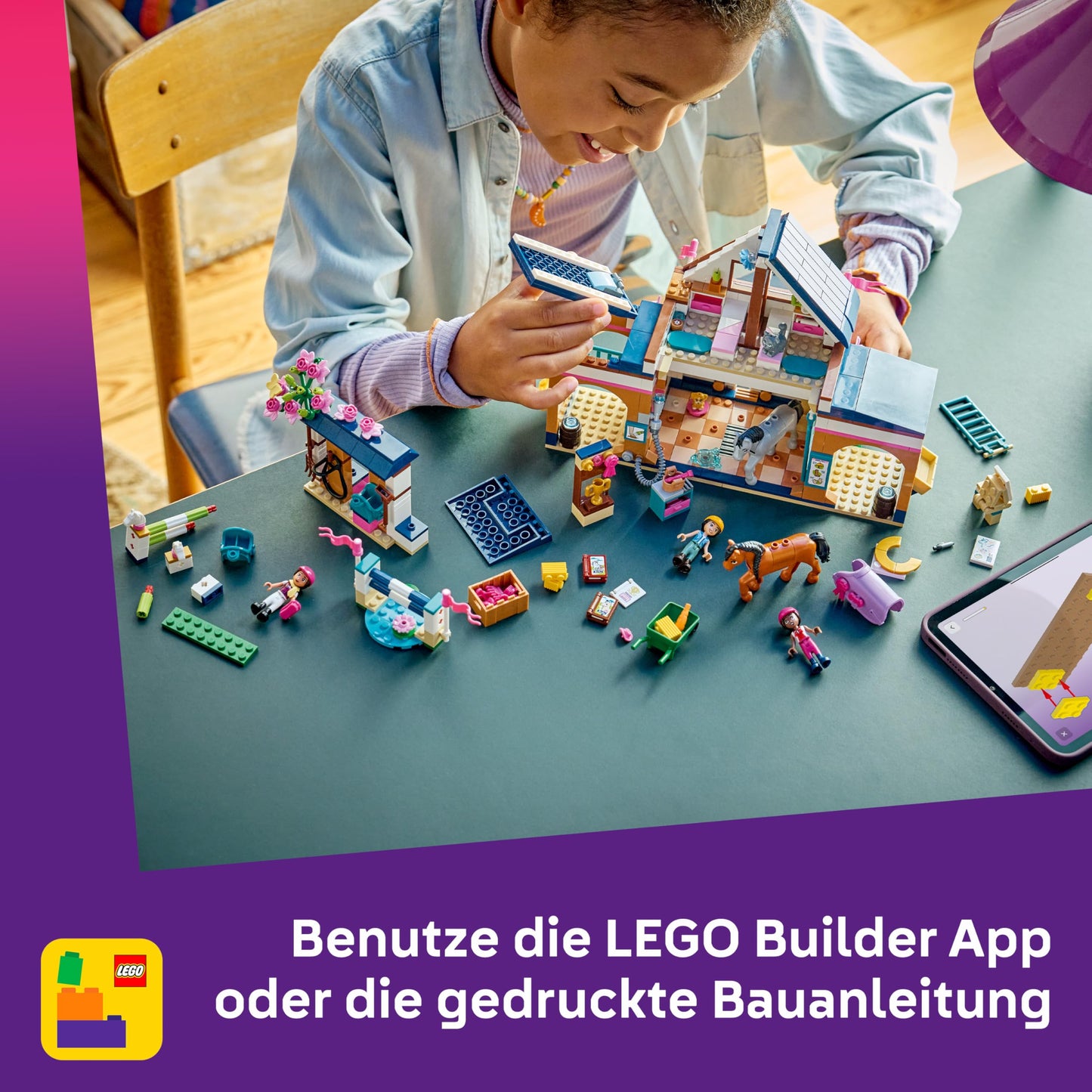 LEGO Friends horse stable and riding school - learning playset with 3 mini dolls, 2 horse figures, a puppy and care accessories - birthday gift for girls aged 7 and over - 42688