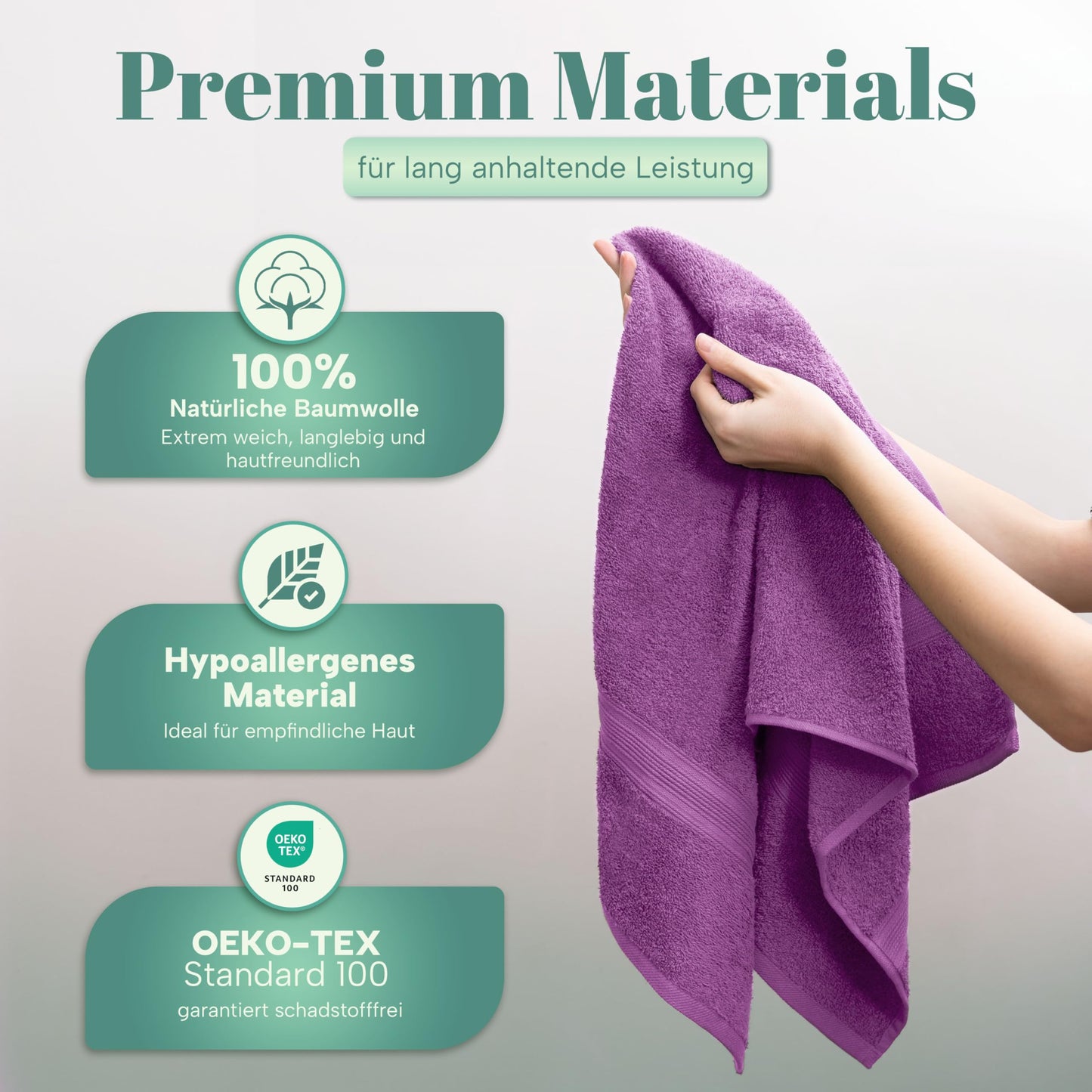 NatureMark 8 towel set - 100% cotton - absorbent and durable towels, size 50×100cm, purple - NM-HT0847